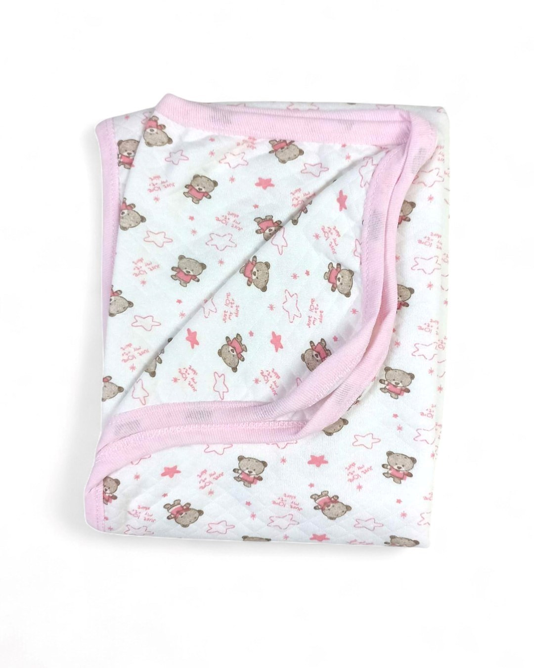 Ayıcık Yıldız Desenli Kapitone Dikişli Tek Kat Bebek Battaniyesi 85X100 Cm R2173 - PEMBE