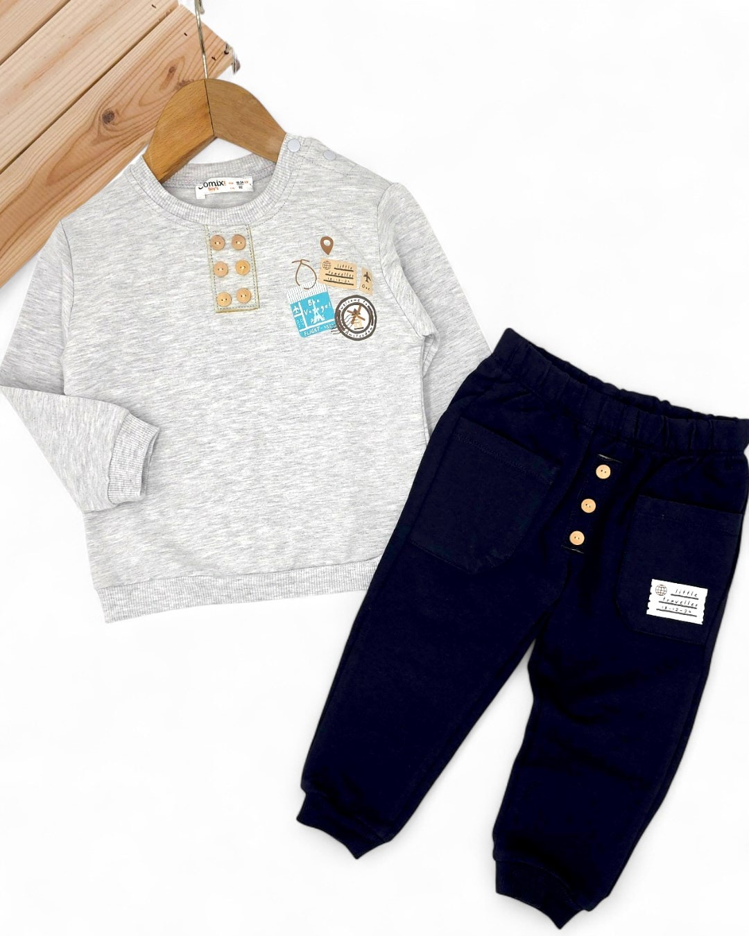 Erkek Bebek 6-9-12-18-24 Ay Mevsimlik Cep Detaylı Mevsimlik Alt Üst Takım R2320