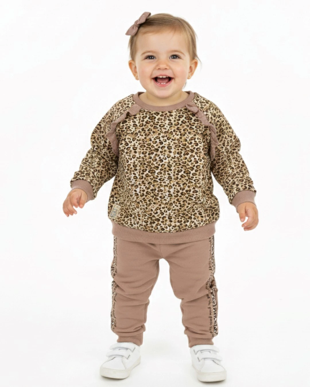 Kız Bebek Kışlık 3 İp Şardonlu Leopar Desenli 6-9-12-18-24 Ay Şık Bebek Takımı R2237