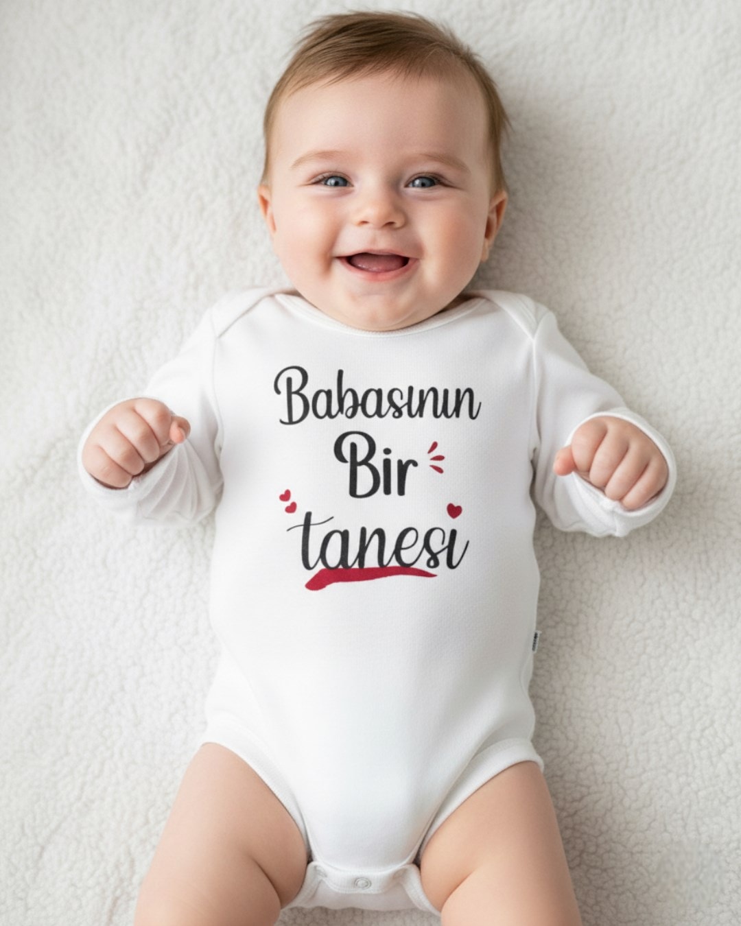 ".... Bir Tanesi" Baskılı Uzun Kollu, %100 Pamuklu Bebek Çıtçıtlı Body / Zıbın / Atlet R2271 - BABAM