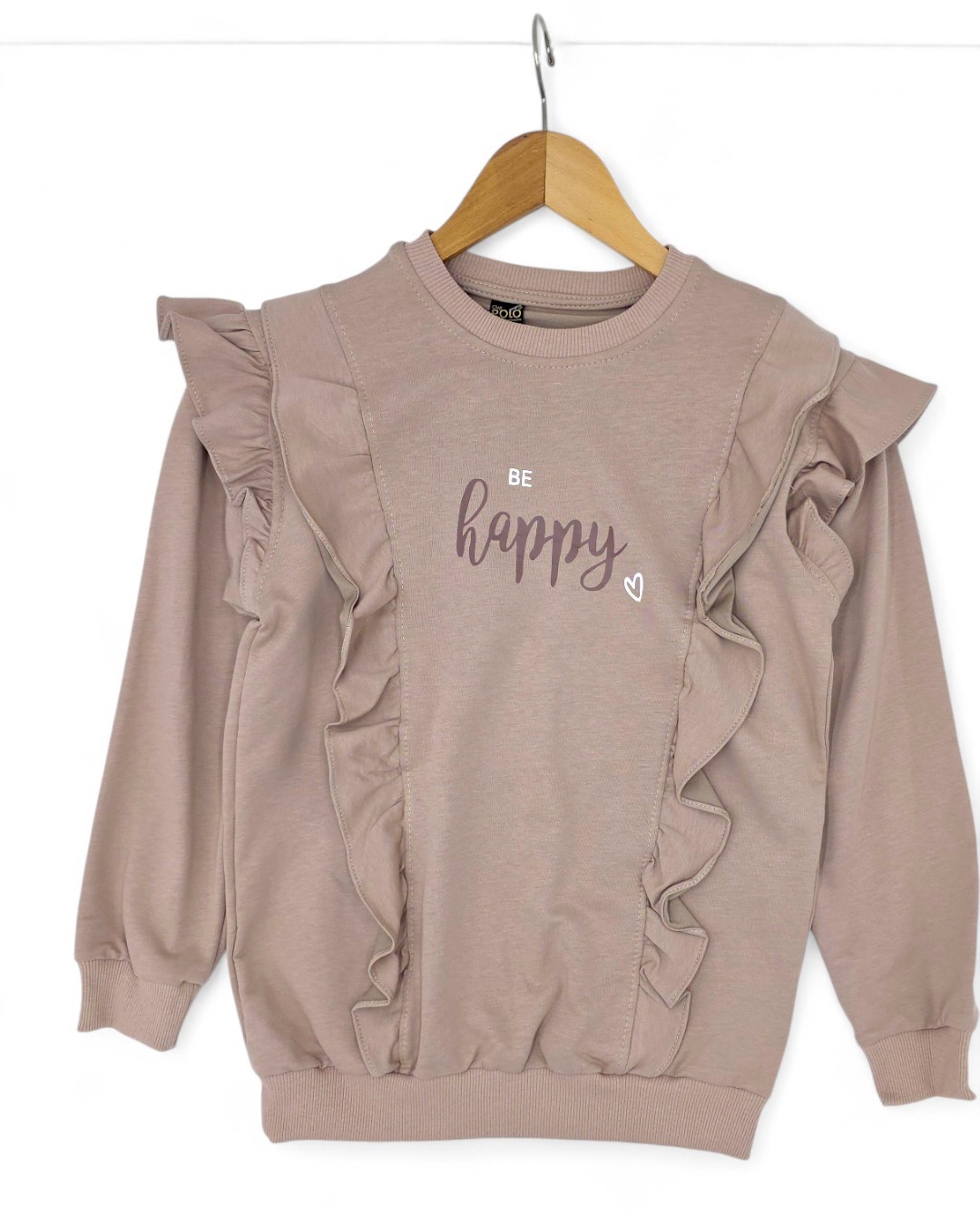 KIZ ÇOCUK BE HAPPY BASKILI 6-14 YAŞ FIRFIR DETAYLI MEVSİMLİK 2 İP ŞARDONSUZ EŞOFMAN TAKIMI R1252