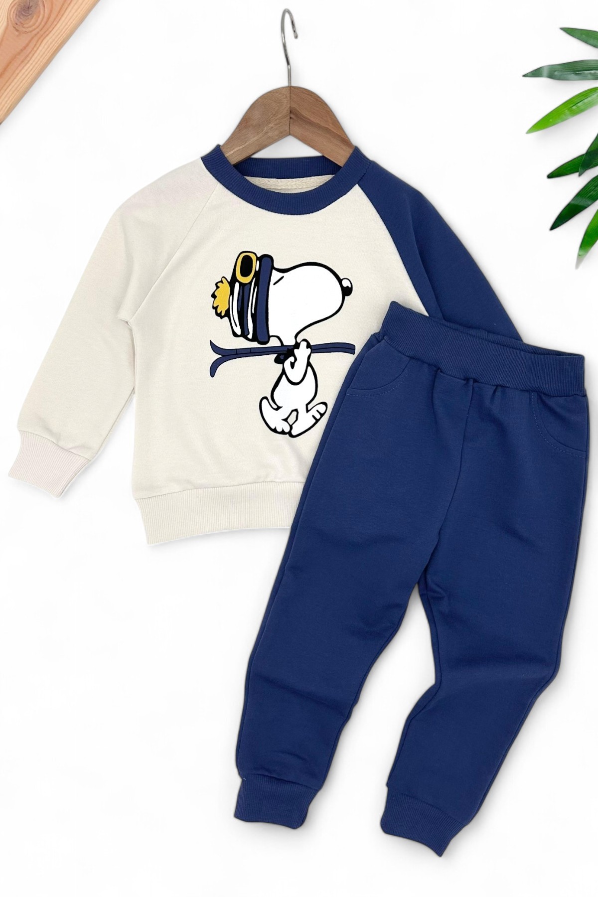 Erkek Çocuk Mevsimlik Snoopy Baskılı İkili Takım %100 Pamuk R552 - MAVİ