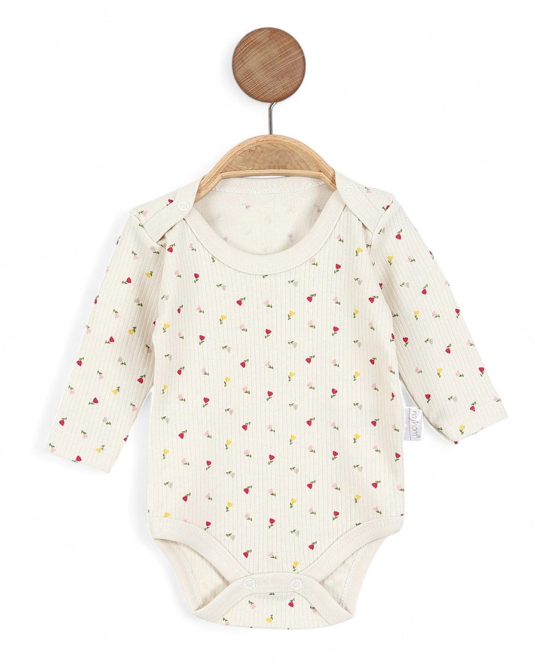 Kız Bebek Uzun Kollu Çiçek Baskıl Fitilli I Bebek Çıtçıtlı Body, Zıbın, Atlet 0-3 Yaş BD13 - BEJ