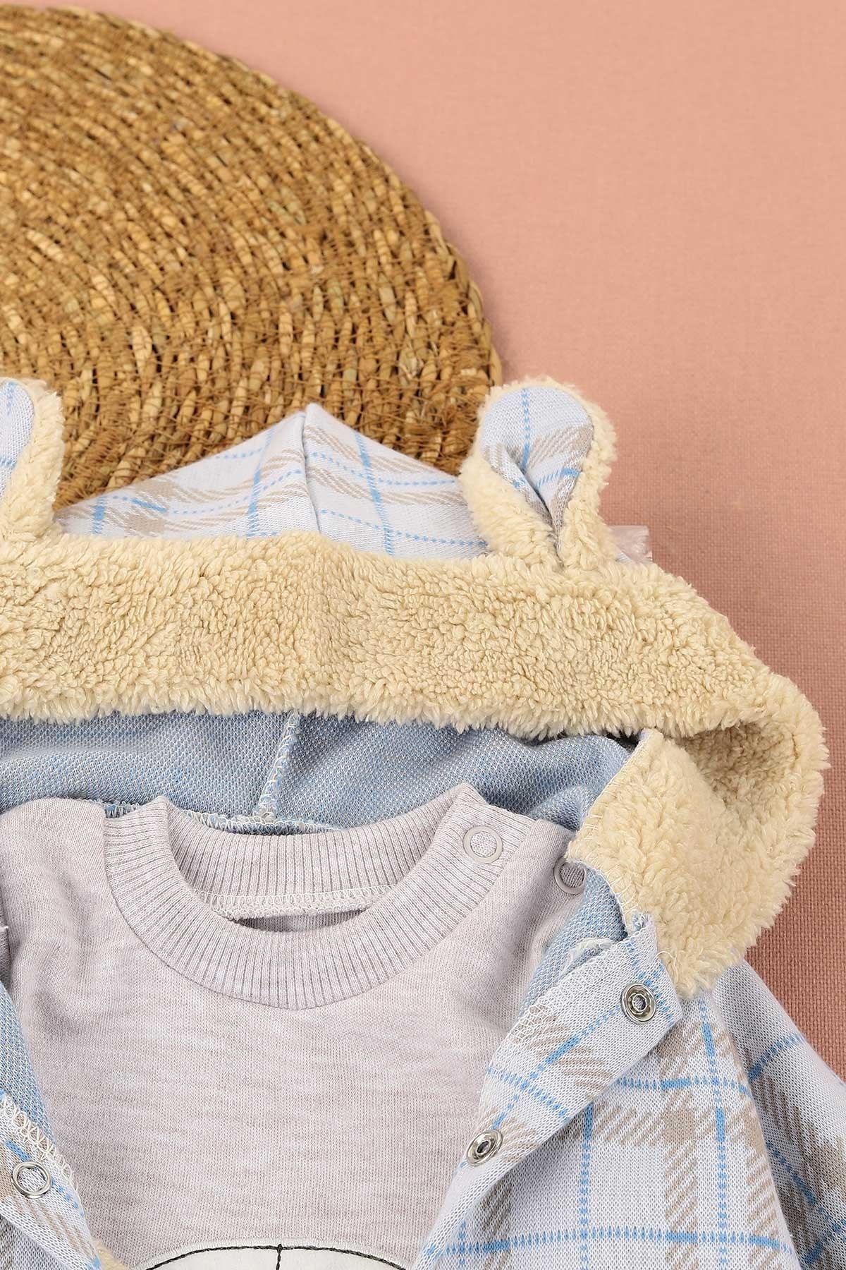 Erkek Bebek Papyonlu Ayıcık Detaylı Tavşan Kulaklı 3 Parça Özel Gün Takımı /Doğum Günü/ Bayramlık R375