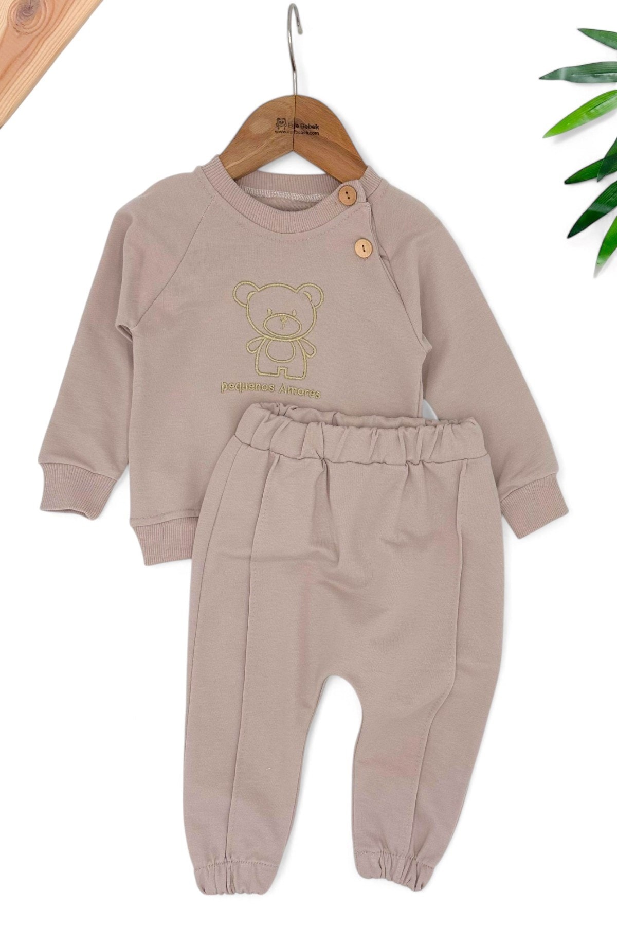 Erkek Bebek 3-6-9-12-18 Ay Şirin Ayıcık Nakışlı, 2 İplik Mevsimlik, %100 Pamuklu Çimalı Bebek Takımı R1509