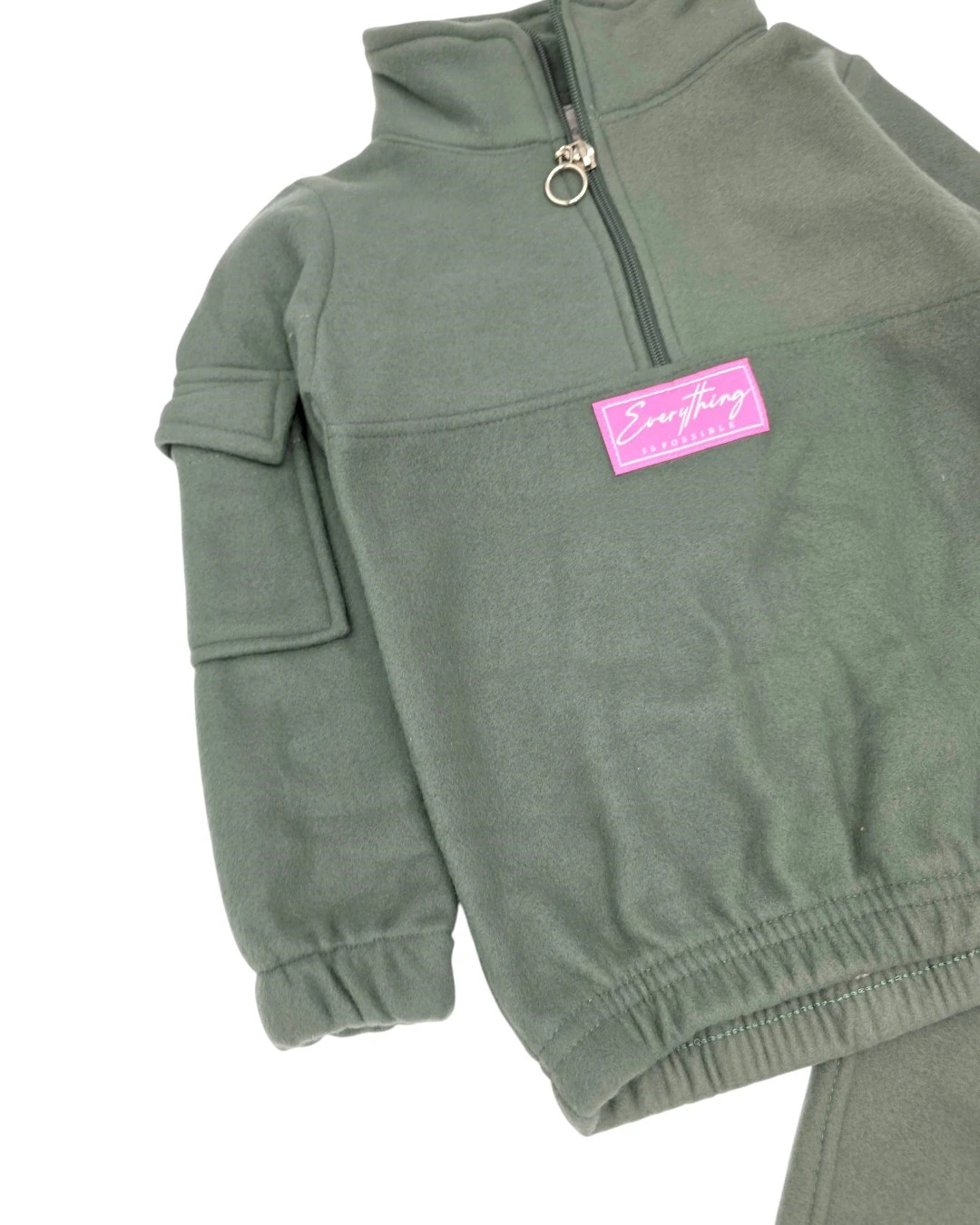 Kız Çocuk 2-3-4-5-6 Yaş Kargo Cepli Polar Eşofman Takımı / Kışlık Polar Takım R2288