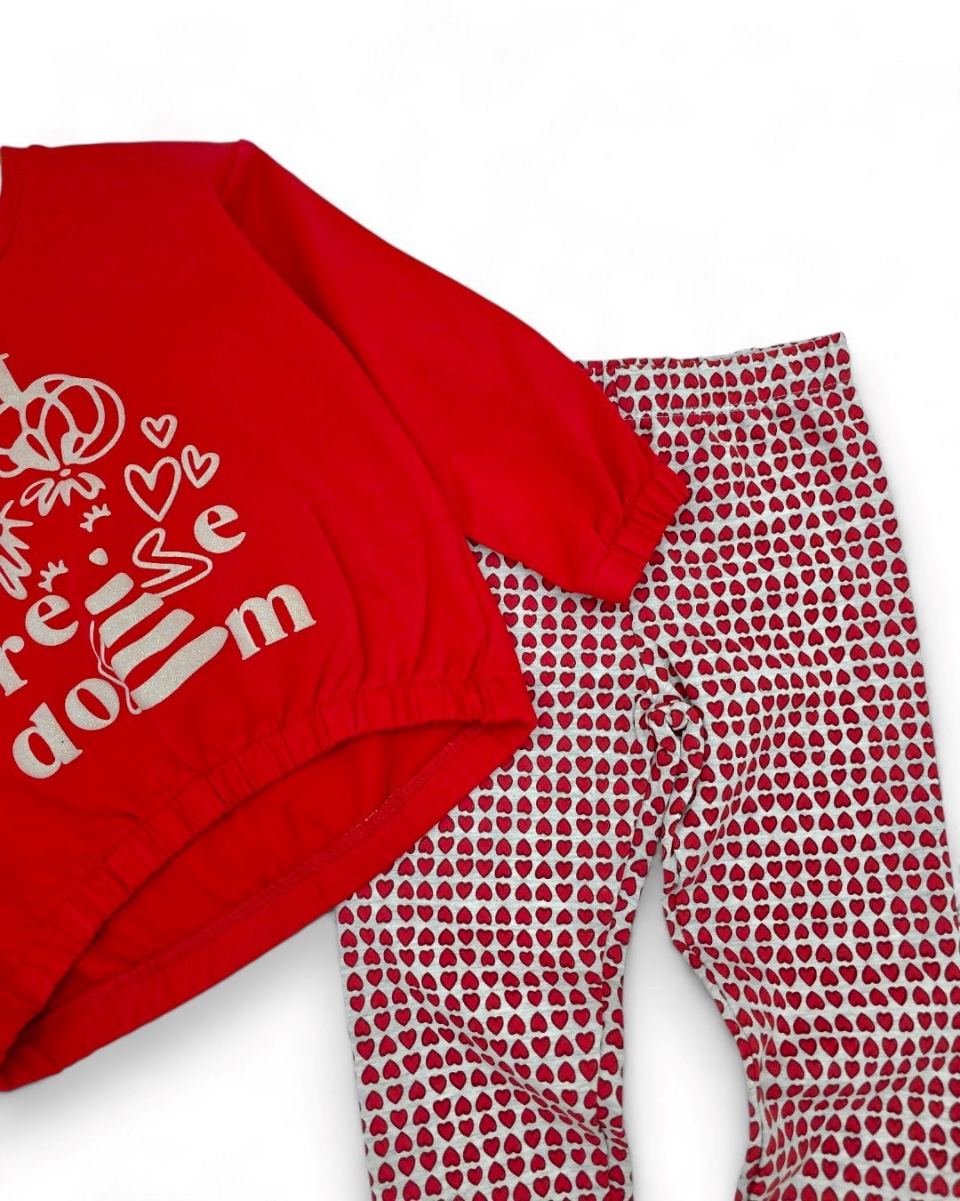 Kız Çocuk Kalp Baskılı Taytlı, Mevsimlik, 2-10 Yaş Sweatshirtlü Alt Üst Taytlı Takım R2318 