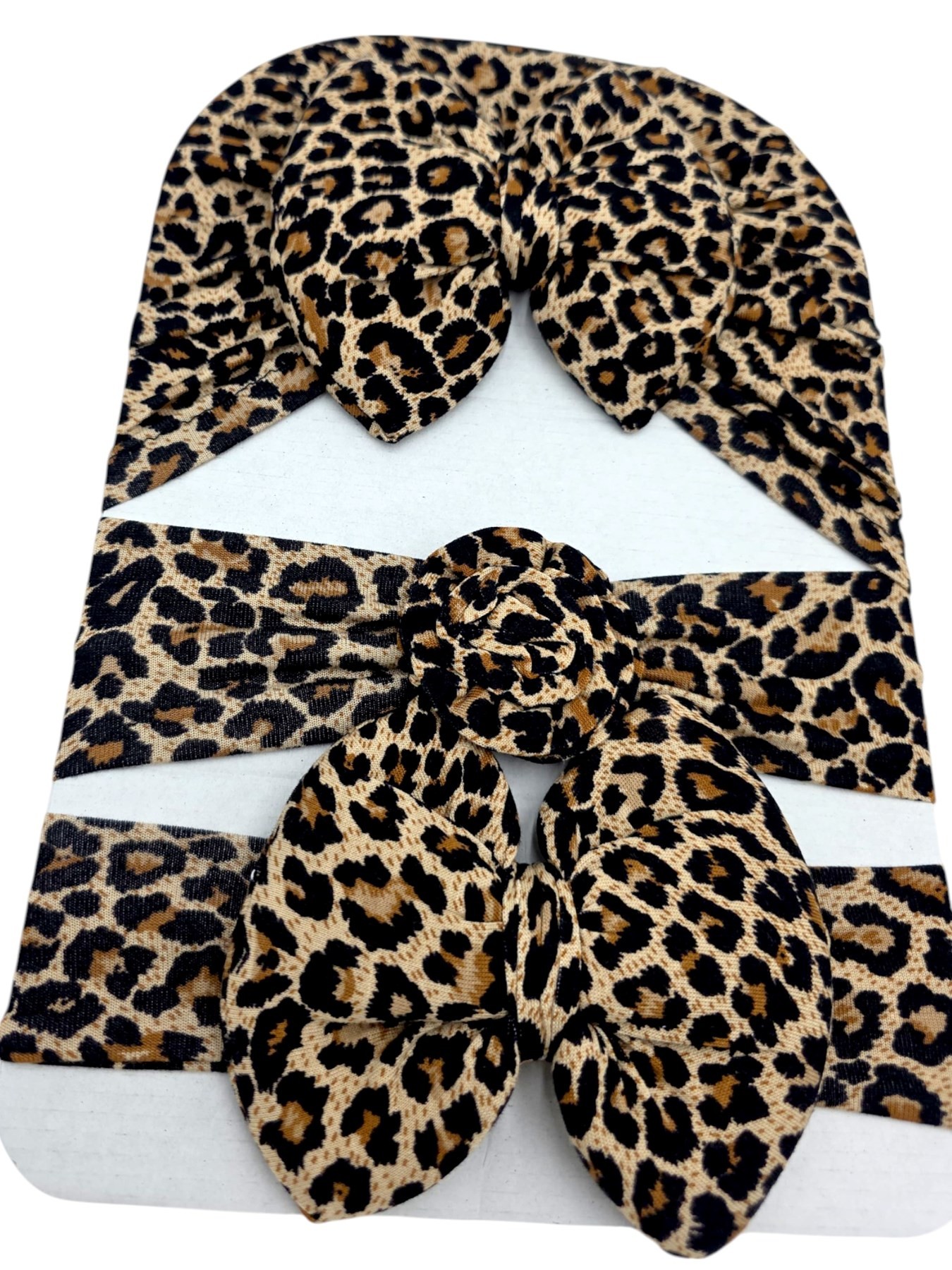 KIZ ÇOCUK LEOPAR DESEN 1-4 YAŞ SAÇ BANDI / BANDANA VE BONELİ 3'LÜ SET BN9