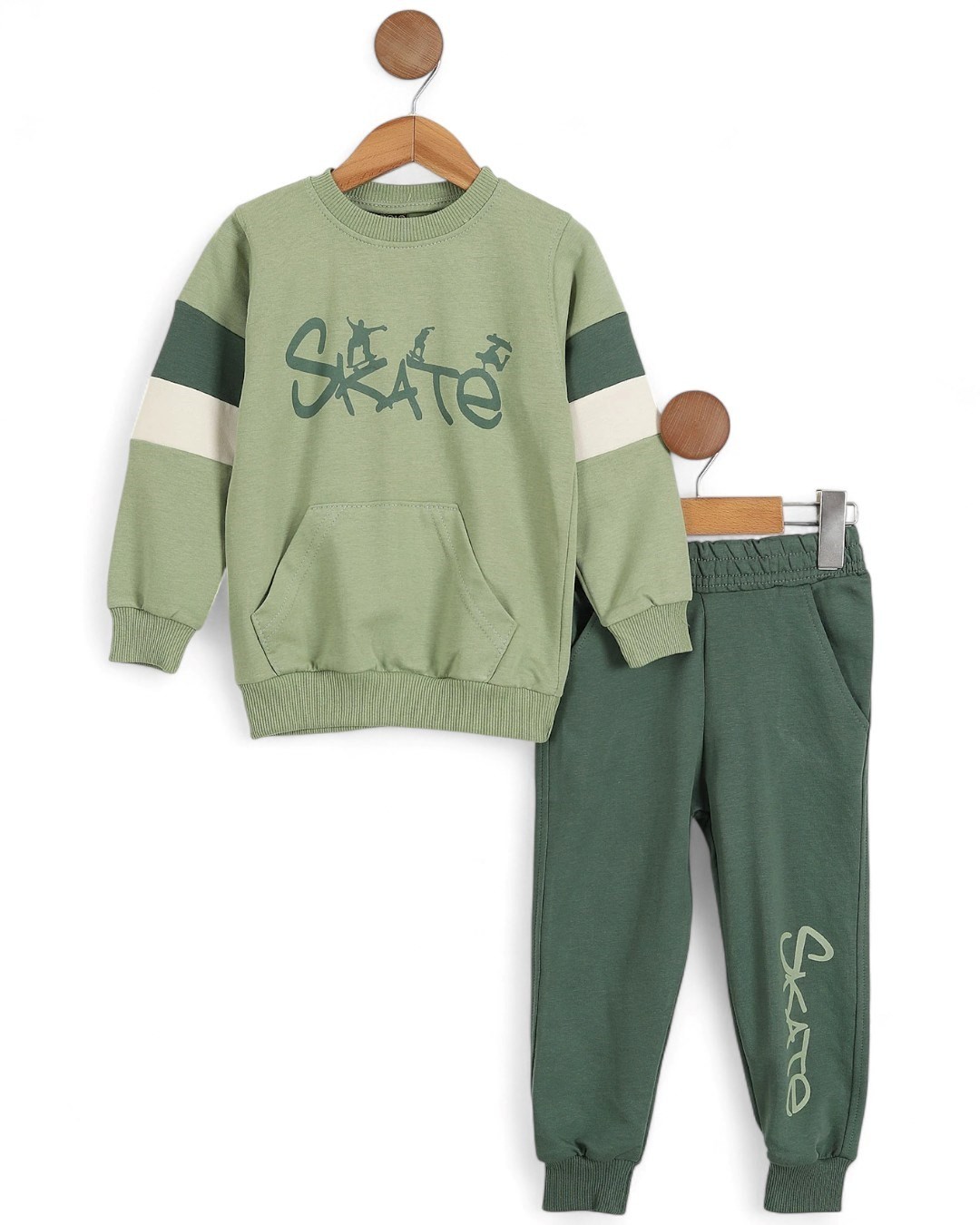 Erkek Çocuk Mevsimlik Skate Baskılı Sweatshirt, 7-10 Yaş Eşofma Takımı R2117 - YEŞİL
