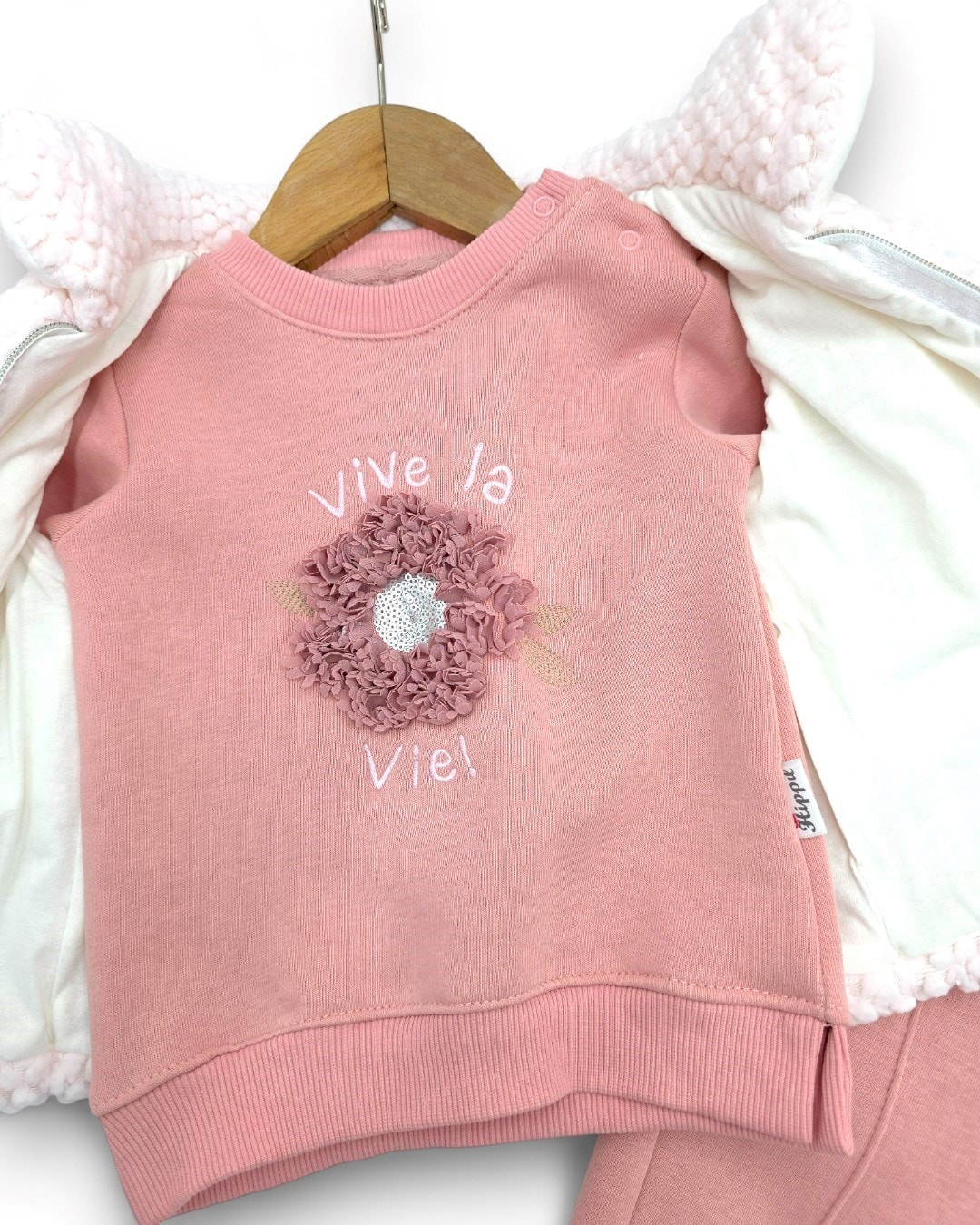 Kız Bebek Kışlık 3 İp Şardonlu Kalın Yelekli 6-9-12-18 Aylık 3 Parça Alt Üst Takım R2315