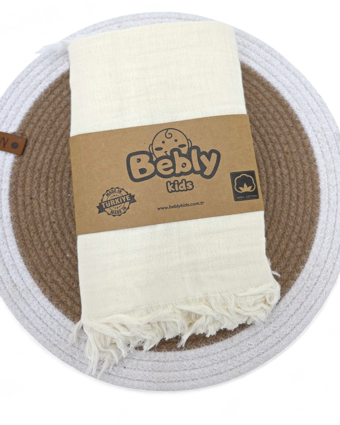 Tek Katlı 110x90 Cm Saçaklı Düz Renk Lüx Müslin Battaniye BB5 - EKRU