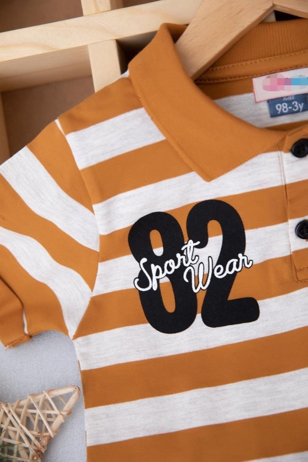 Erkek Çocuk Günlük Çizgili Polo Yakalı Şık T-shirt Ve Şort Alt Üst Takımı R499