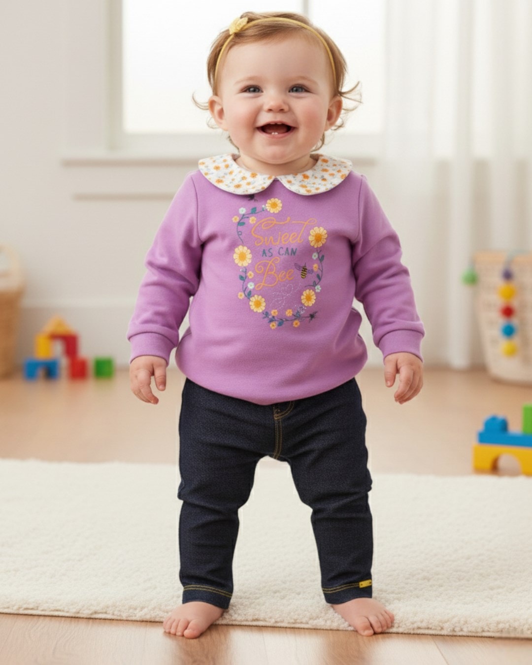 Kız Bebek 6-9-12-18-24 Aylık Bebe Yakalı, Pantalonlu Şık Bebek Takımı R2323 - MOR