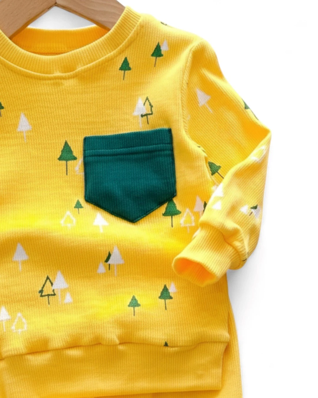 Fitilli Ağaç Baskılı Unisex 6-9-12-18-24 Ay Kaşkorse Mevsimlik Kumaş Alt Üst Bebek Takımı R2375