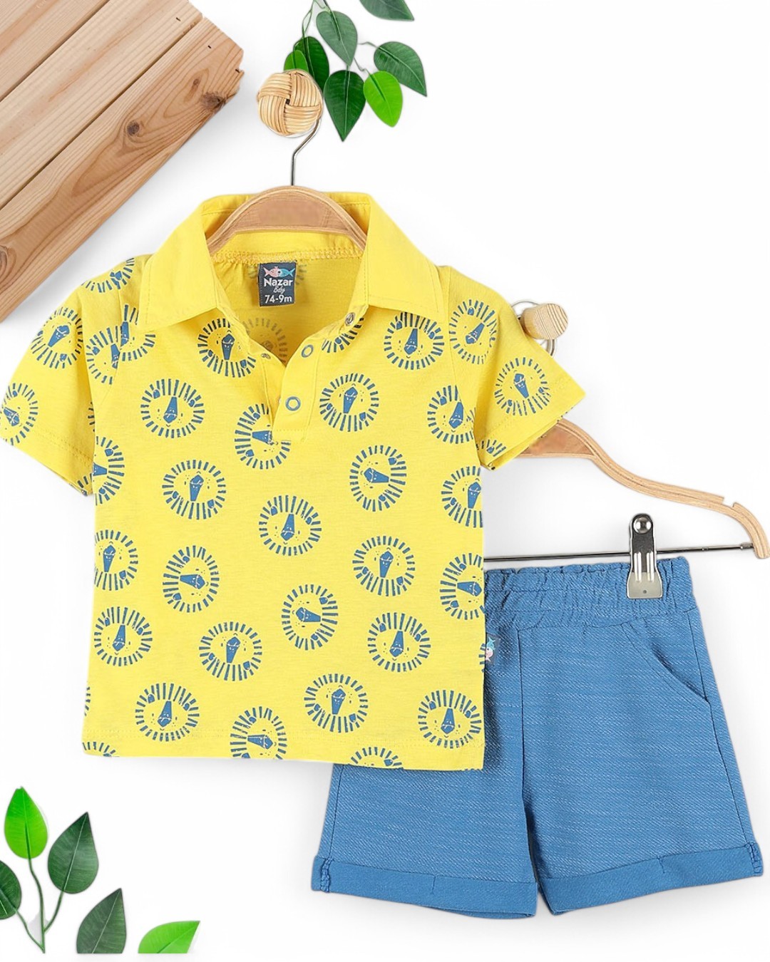ERKEK BEBEK YAZLIK SÜPREM T-SHIRT VE YUMUŞAK ŞORTLU 2'Lİ ALT ÜST ŞIK TAKIM R1684 - SARI