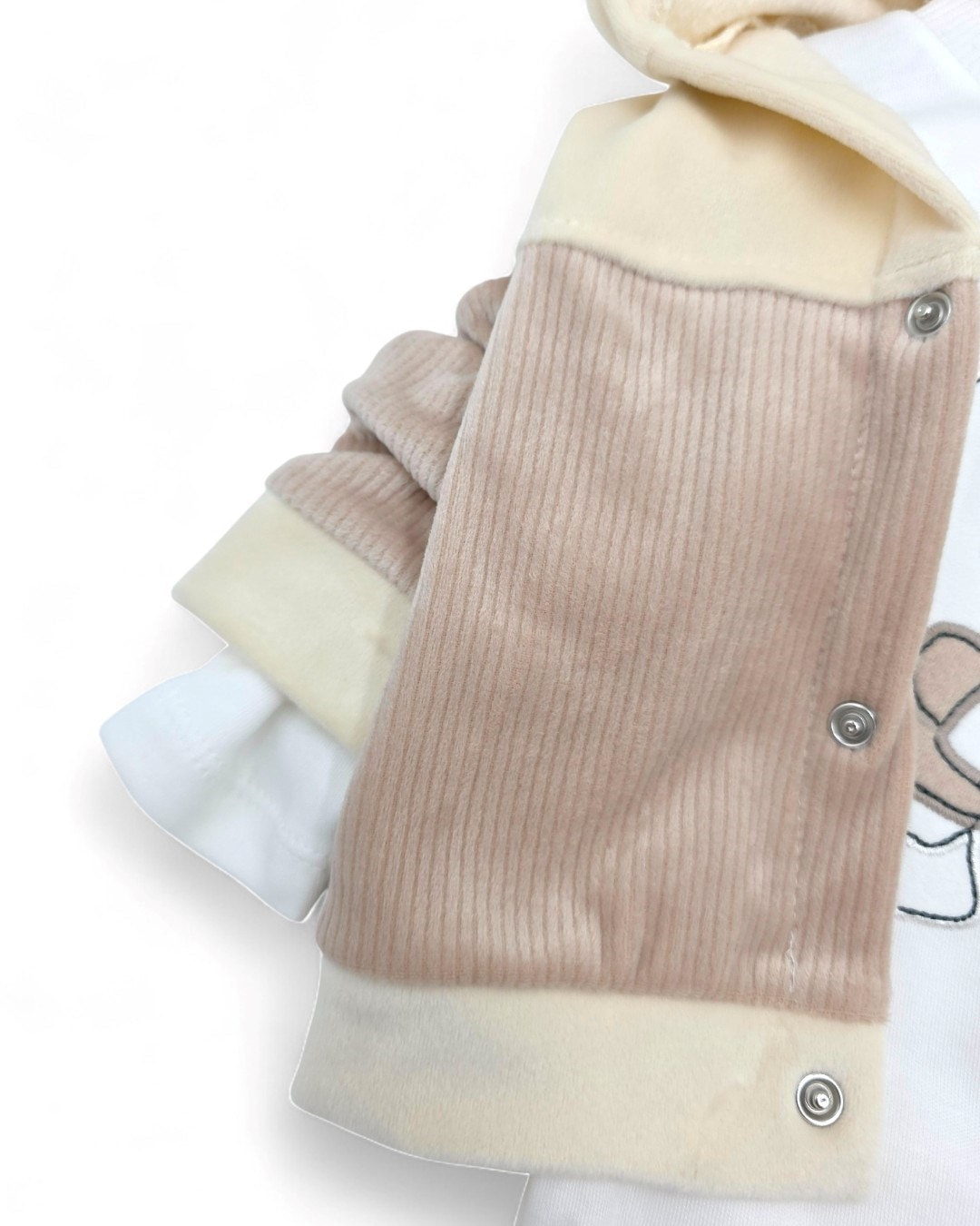 Kışlık Ayıcık Detaylı 3 Parça Kadife Bebek Takımı | 0-9 Ay Kapüşonlu Hırka, Body ve Pantolon Seti R2213
