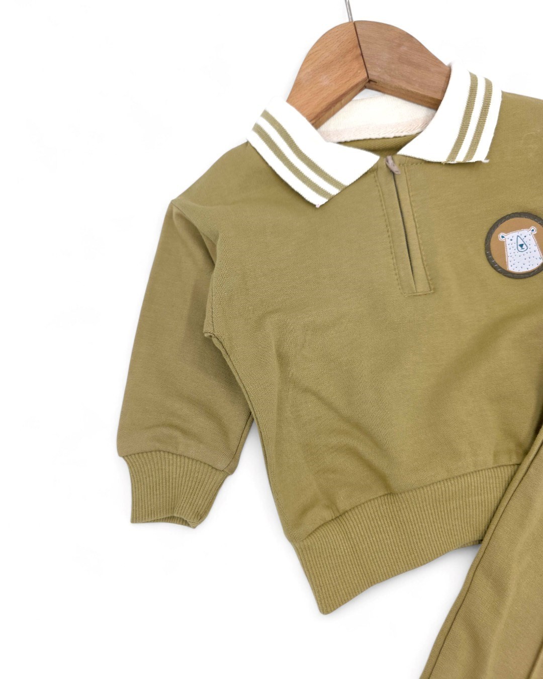 Erkek Bebek Mevsimlik, Çimalı Pantalonlu, Polo Fermuarlı Yakalı, 6-9-12-18-24 Ay Şık Bebek Takımı R2069