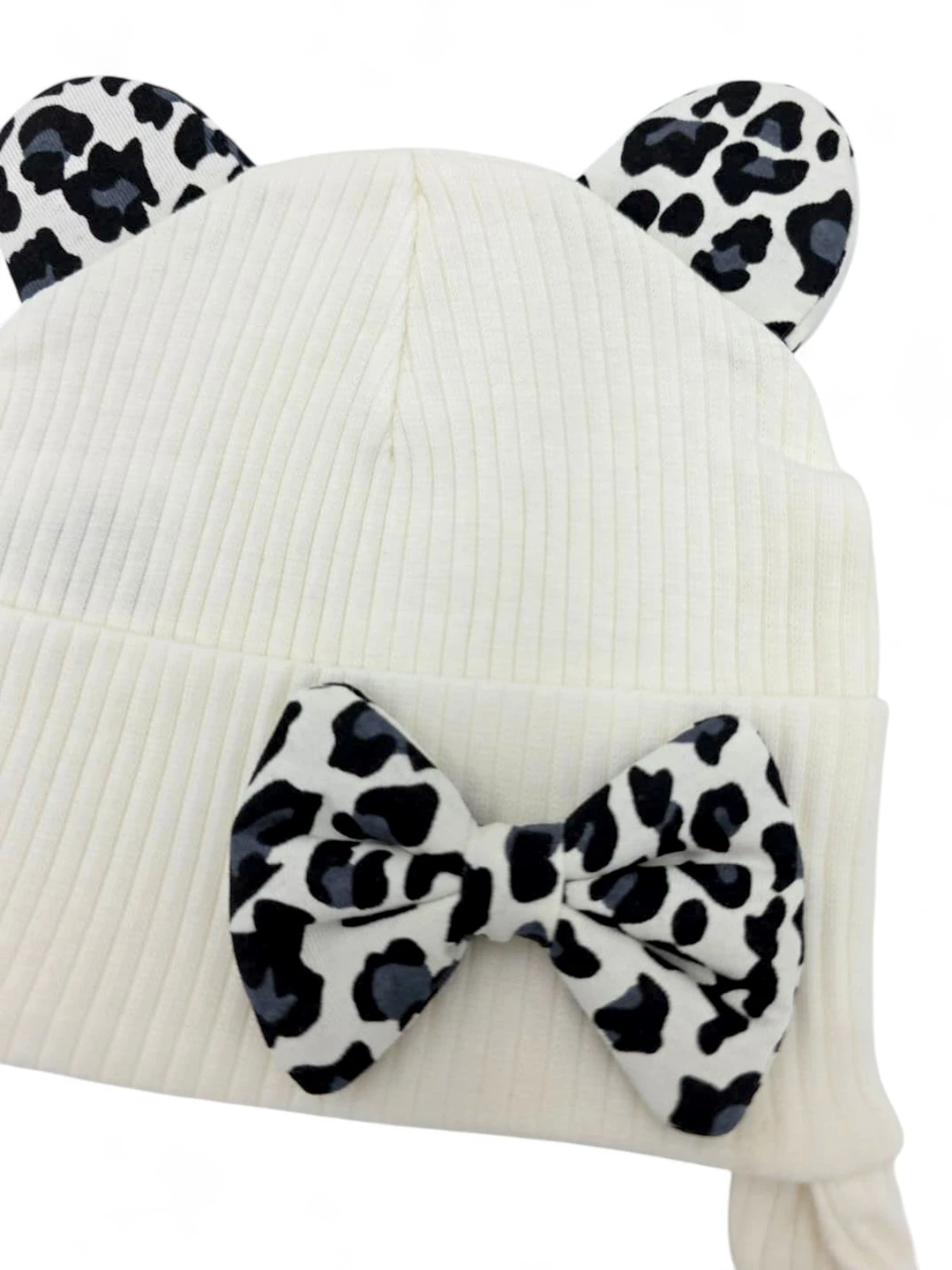 Kız Bebek Leopar Desenli Fiyonklu Kulaklı Bere 0-12 AY BR37