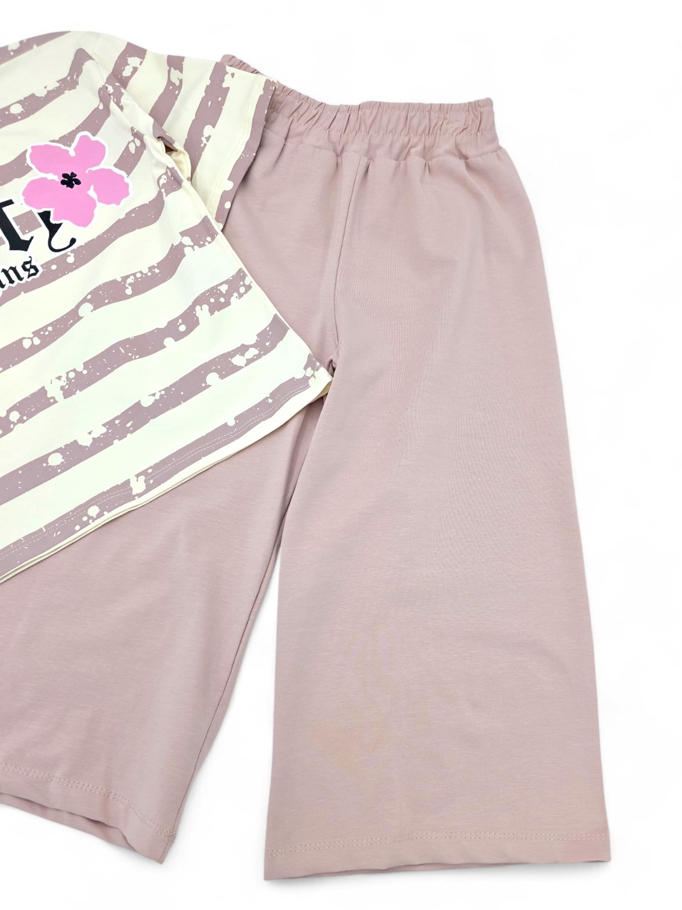 KIZ ÇOCUK YAZLIK ÇİZGİLİ T-SHIRT GENİŞ PAÇA KAPRİLİ 8-12 YAŞ COMPACT ALT ÜST TAKIM R1886