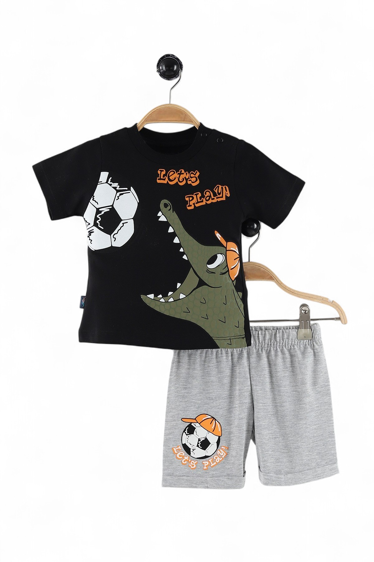 ERKEK BEBEK TİMSAH VE FUTBOL TOPU BASKILI 6-9-12-18-24 AY BEBEK TAKIMI OT74 - SİYAH