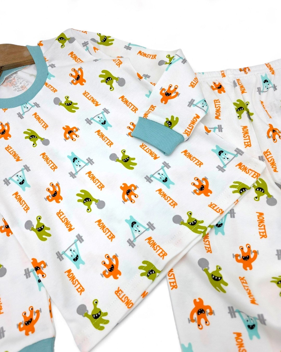 Erkek Bebek Baskılı Mevsimlik %100 Pamuklu Bisiklet Yakalı Gecelik Pijama Takımı 6-24 Ay R2253