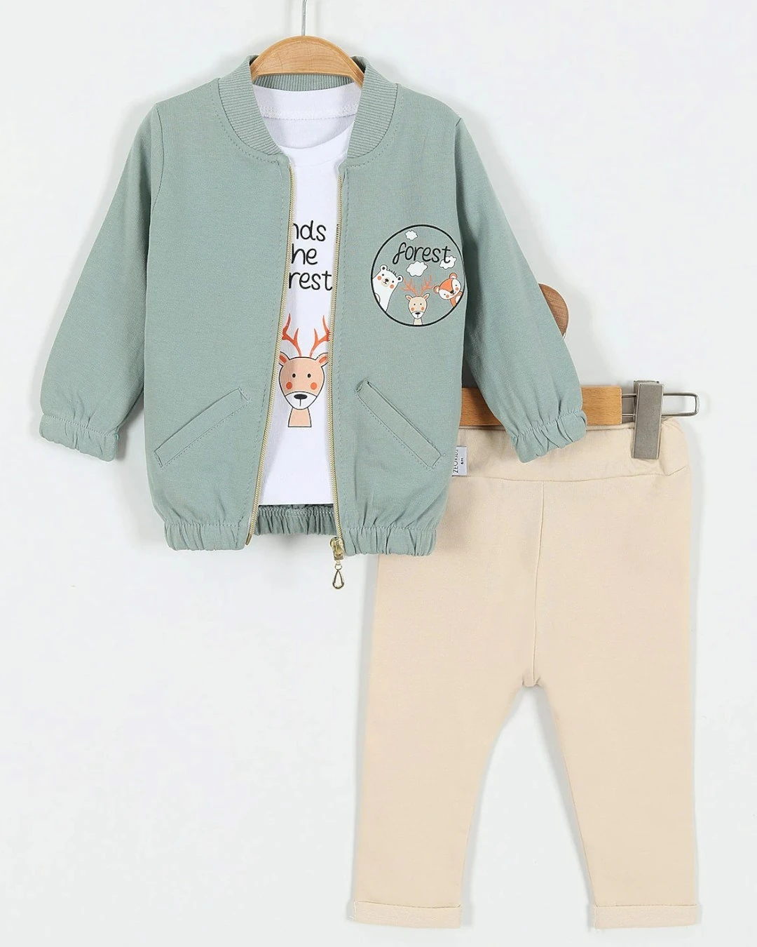 Erkek Bebek Mevsimlik 3-6-9-12-18 Aylık Hırkalı 3 Parça Alt Üst Takım R2229