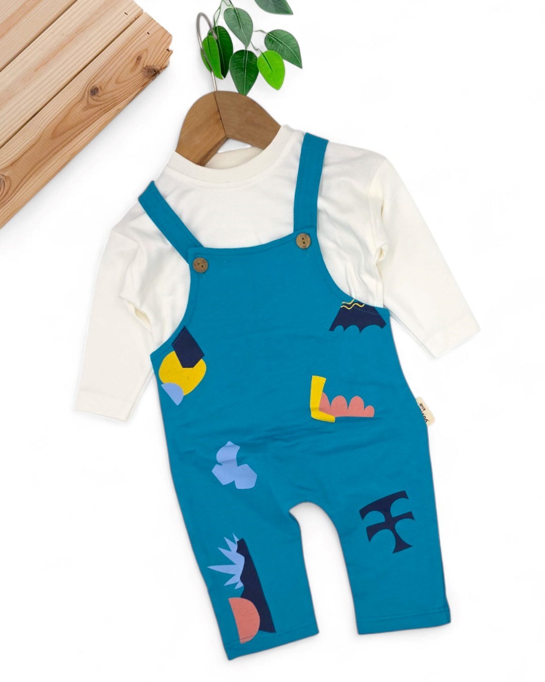 Erkek Bebek Baskılı, Salopet / Bahçıvan Tulum ve İç Badili Set 6-9-12-18-24 Ay  R2095 - İndigo