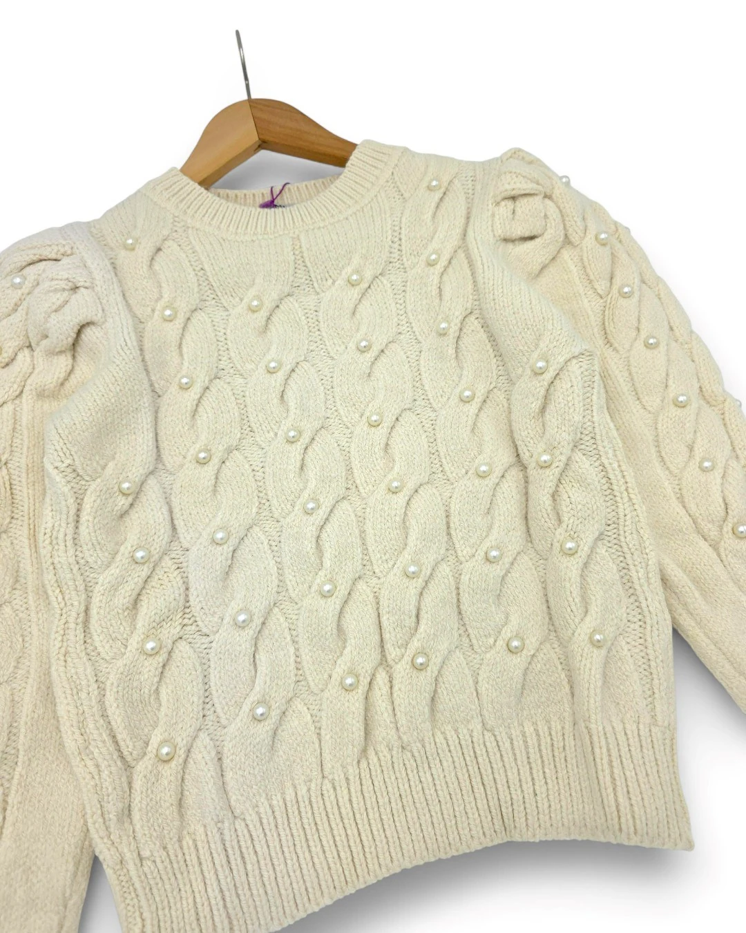 Kız Çocuk İnci İşlemeli Kalın Örme Triko Kazak 10-11-12-13-14-15 Yaş Kışlık Triko Kazak / Balon Kol R2331 