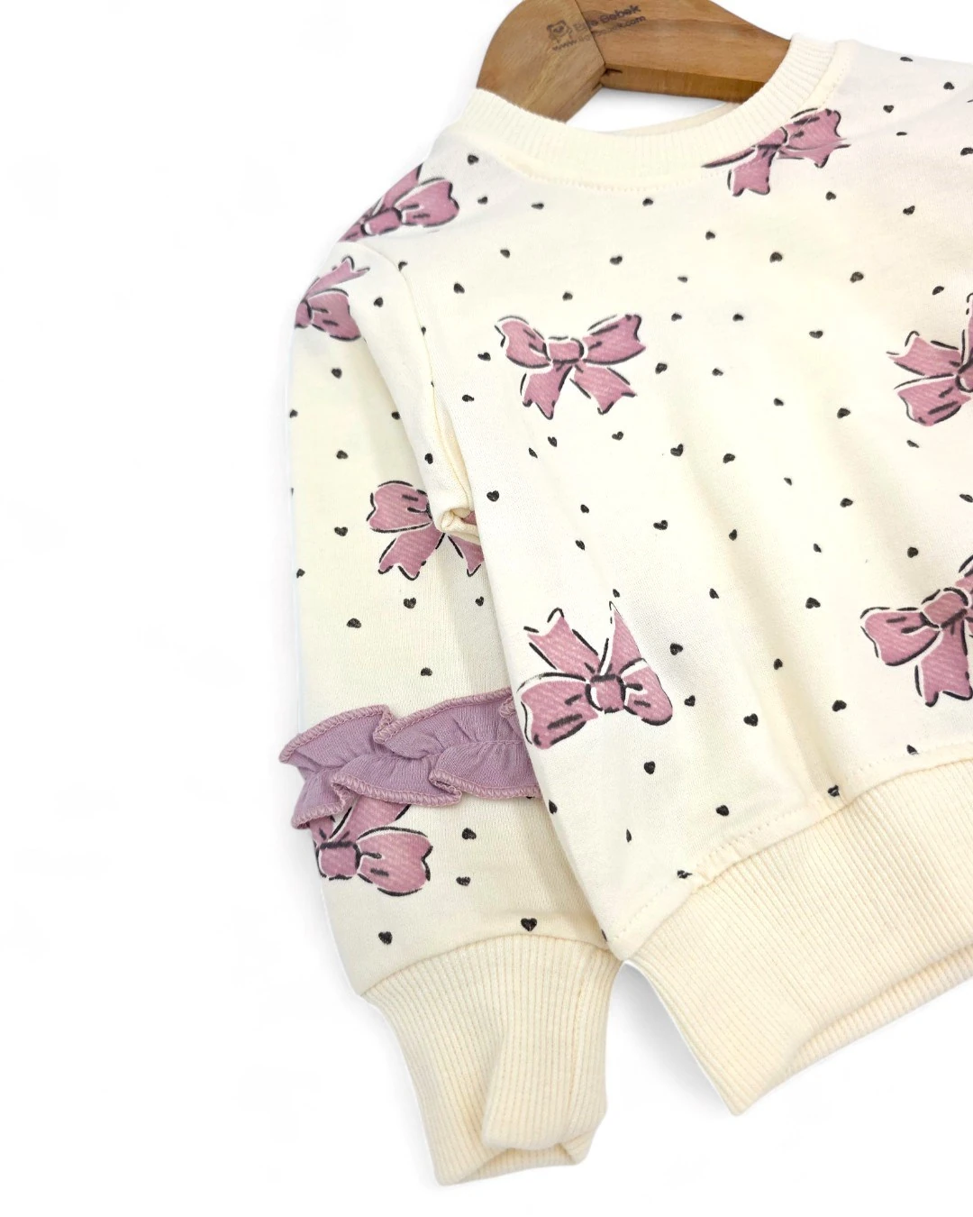 Kız Bebek Fiyonk Baskılı Mevsimlik 2’li Takım – Fiyonklu Fırfırlı Uzun Kollu Üst ve Fitilli Tayt – R1994