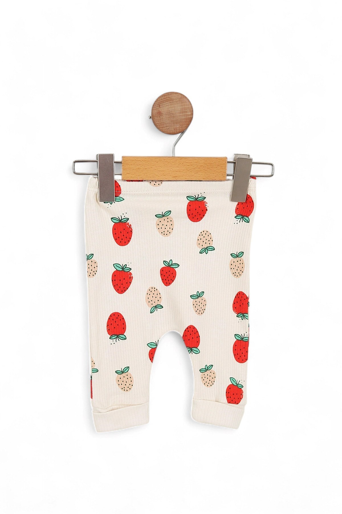 Kız Bebek Yenidoğan Çilek Desenli Çıtçıtlı Badi ve Altlı Natural Pamuk Bebek Takımı 0-9 Ay R1518