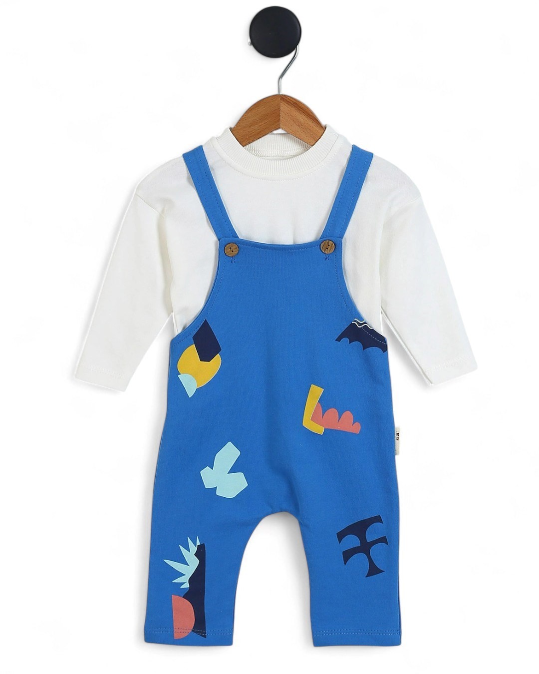 Erkek Bebek Baskılı, Salopet / Bahçıvan Tulum ve İç Badili Set 6-9-12-18-24 Ay  R2095 - MAVİ