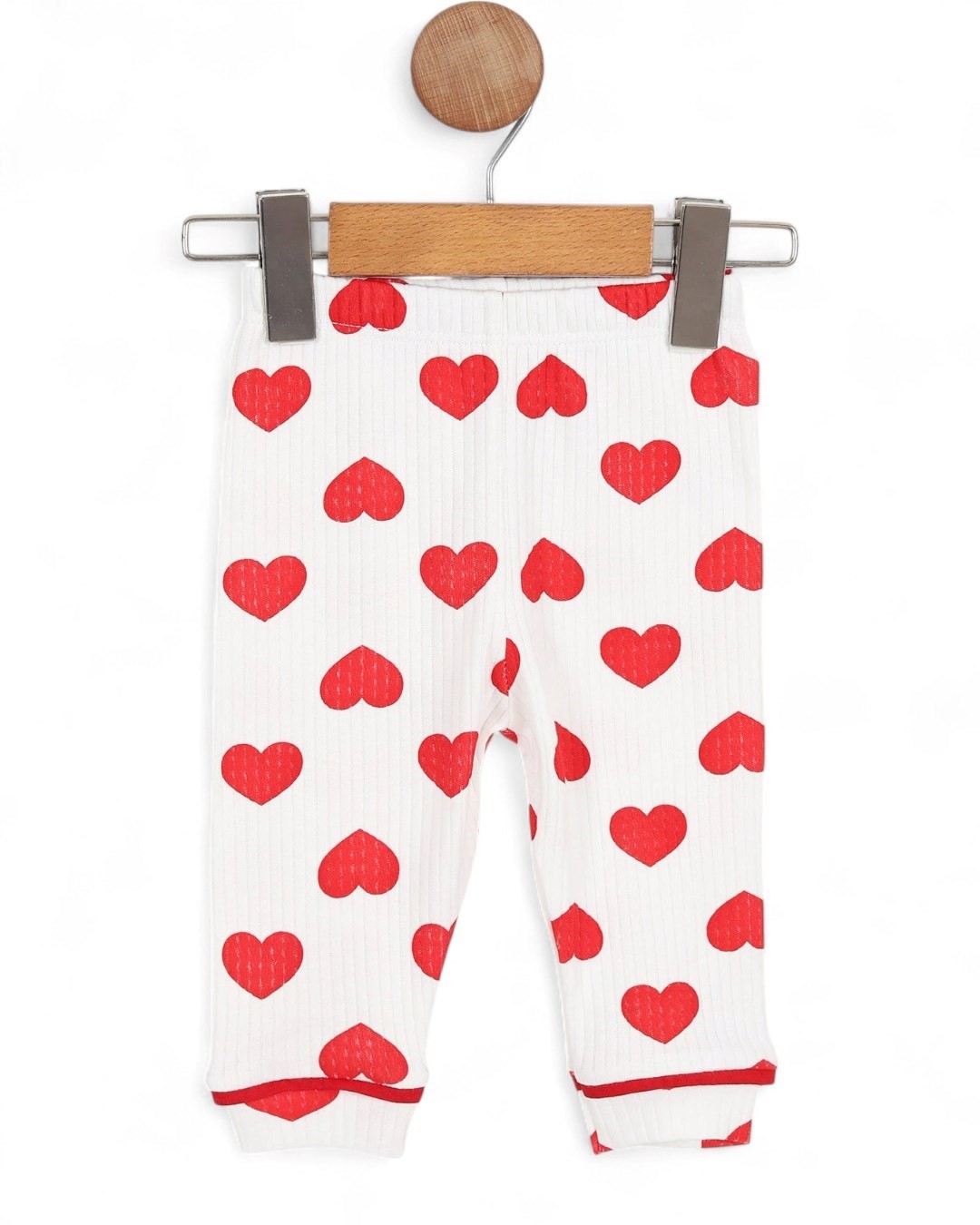 Kız 0-6 Yaş Kalp Baskılı, Kruvaze Yakalı Mevsimlik Düğmeli Gecelik Pijama Takımı R2184