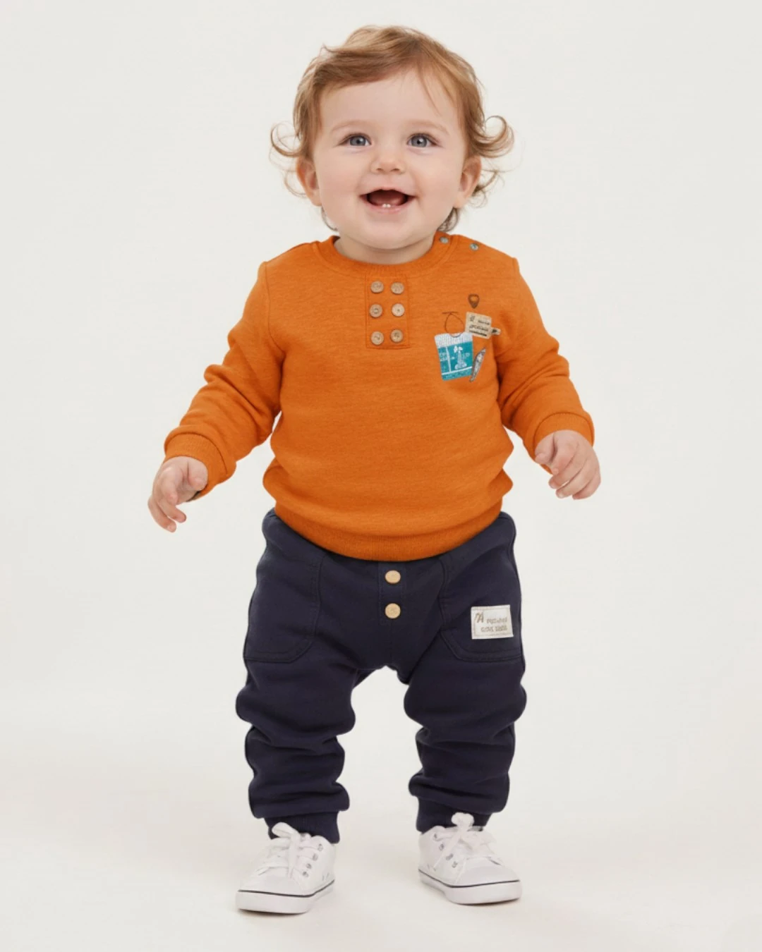 Erkek Bebek 6-9-12-18-24 Ay Mevsimlik Cep Detaylı Mevsimlik Alt Üst Takım R2320 - TURUNCU