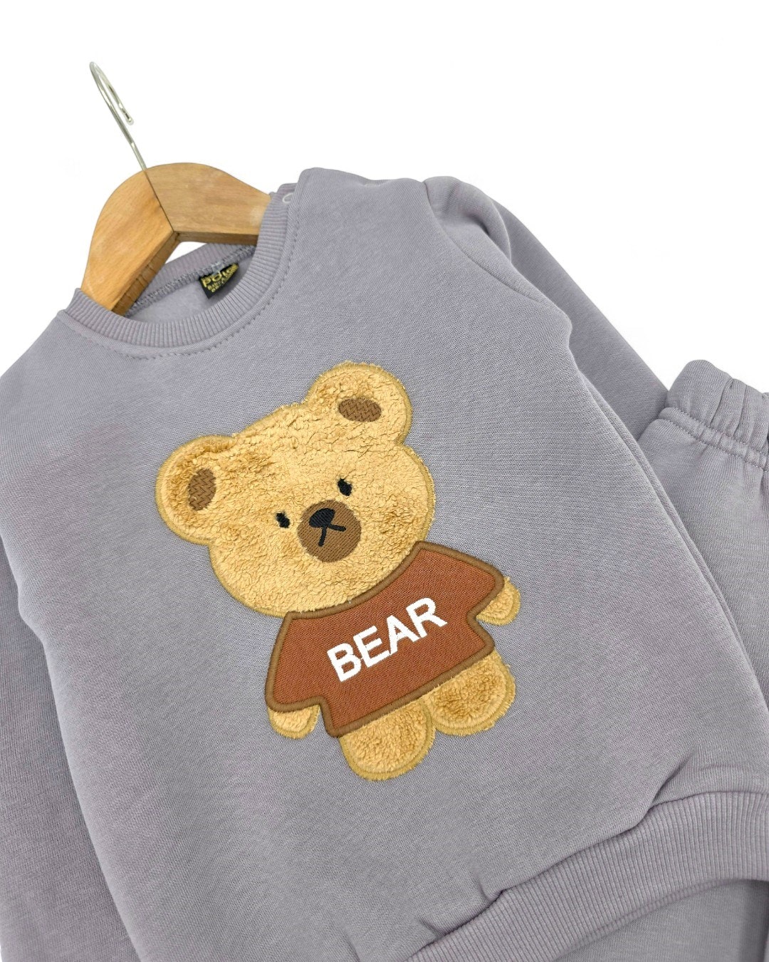 Erkek Bebek Süzene Ayıcık Nakışlı 6-9-12-18-24 Ay 3 İP Şardonlu Kışlık Alt Üst Bebek Takımı R2276
