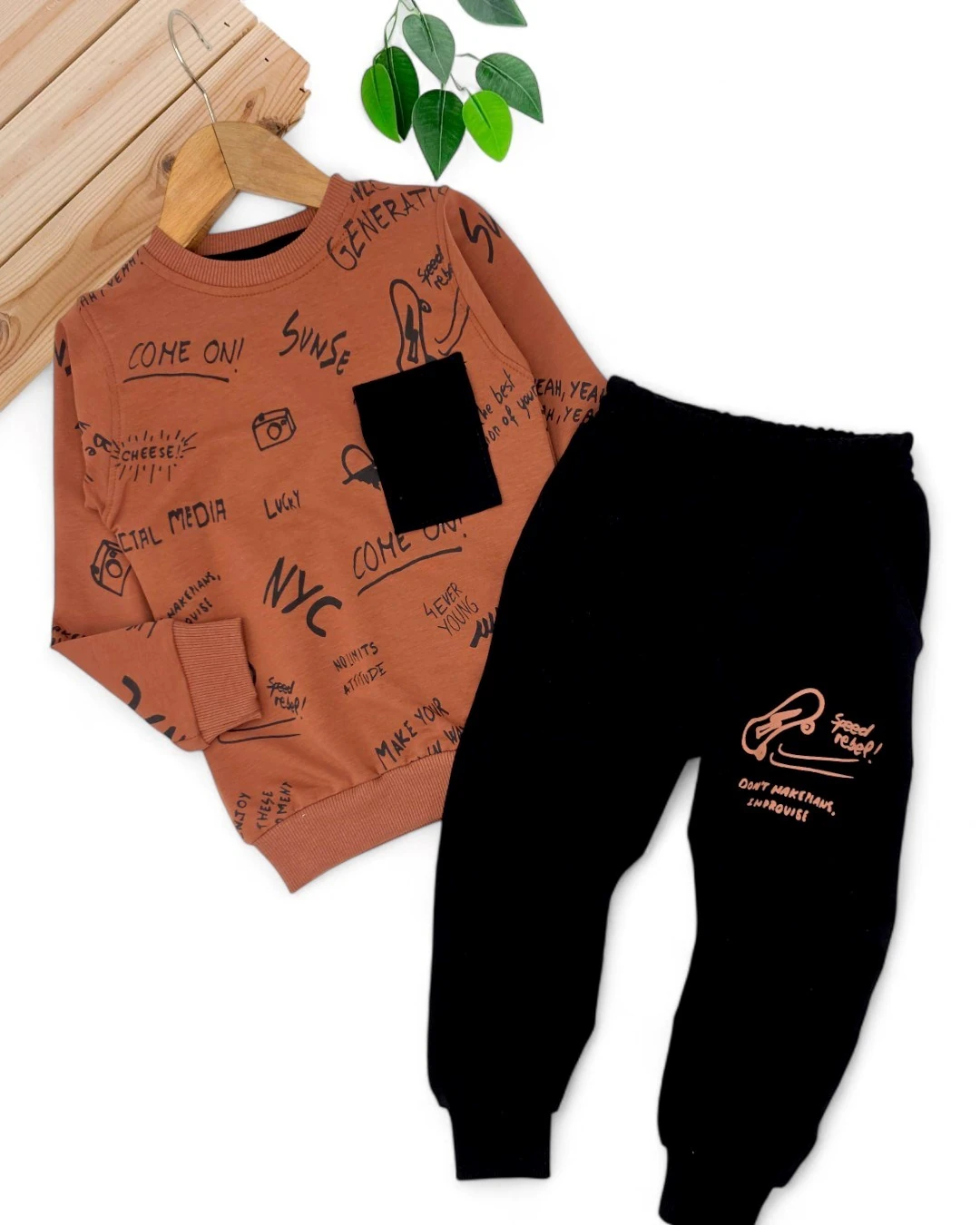 Erkek Çocuk 2-3-4-5-6 Yaş Mevsimlik 2 İplik Compact Eşofman Takımı R2188 - KİREMİT