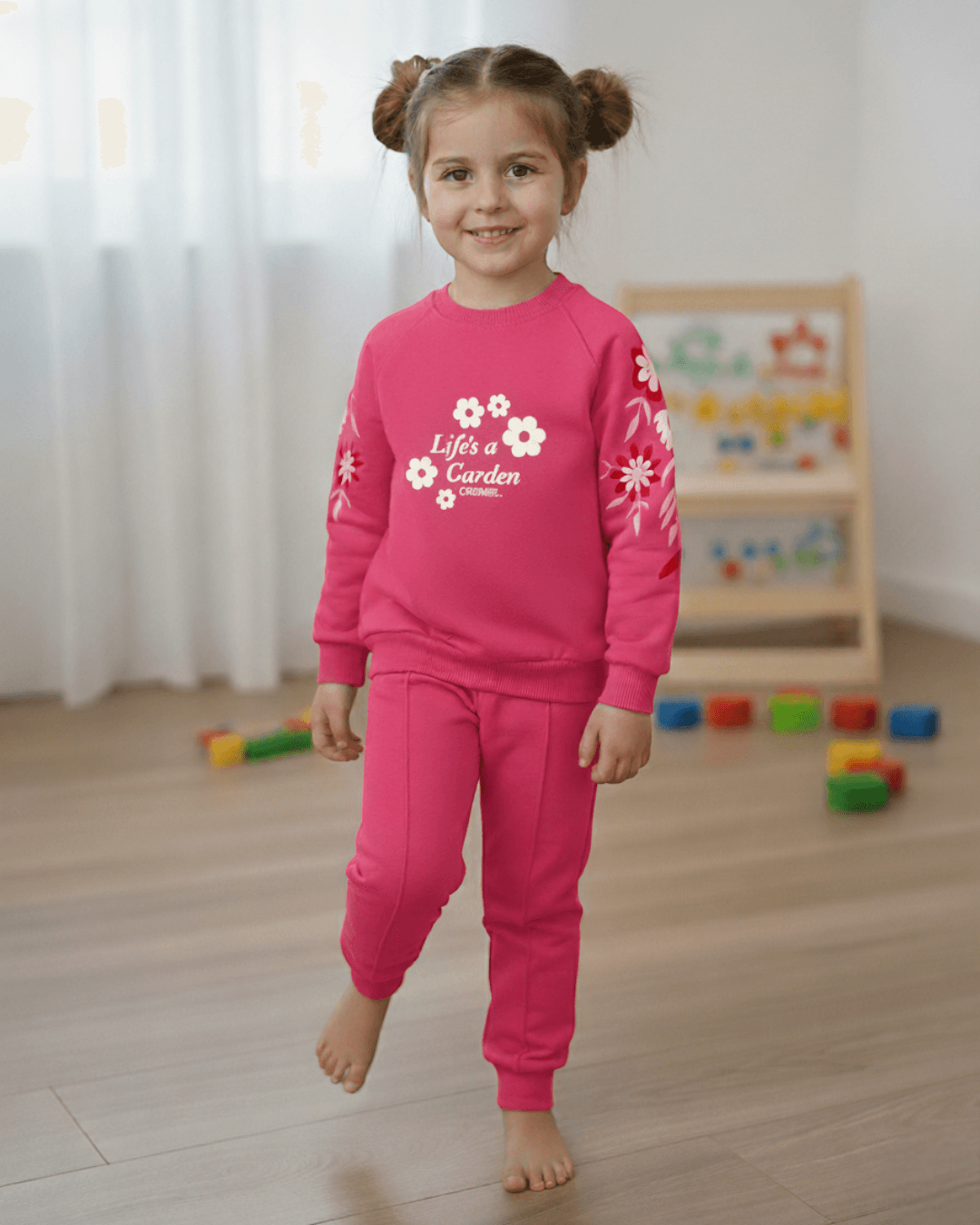 Kız Çocuk Çiçek Baskılı 2-3-4-5-6-7-8-9-10 Yaş Compact Eşofman Takımı R2193 - PEMBE