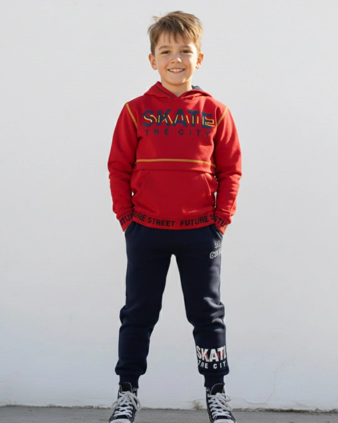 Erkek Çocuk Mevsimlik 2 İplik Kapüşonlı 9-10-11-12-13 Yaş Alt Üst Eşofman Takımı R2409 - KIRMIZI