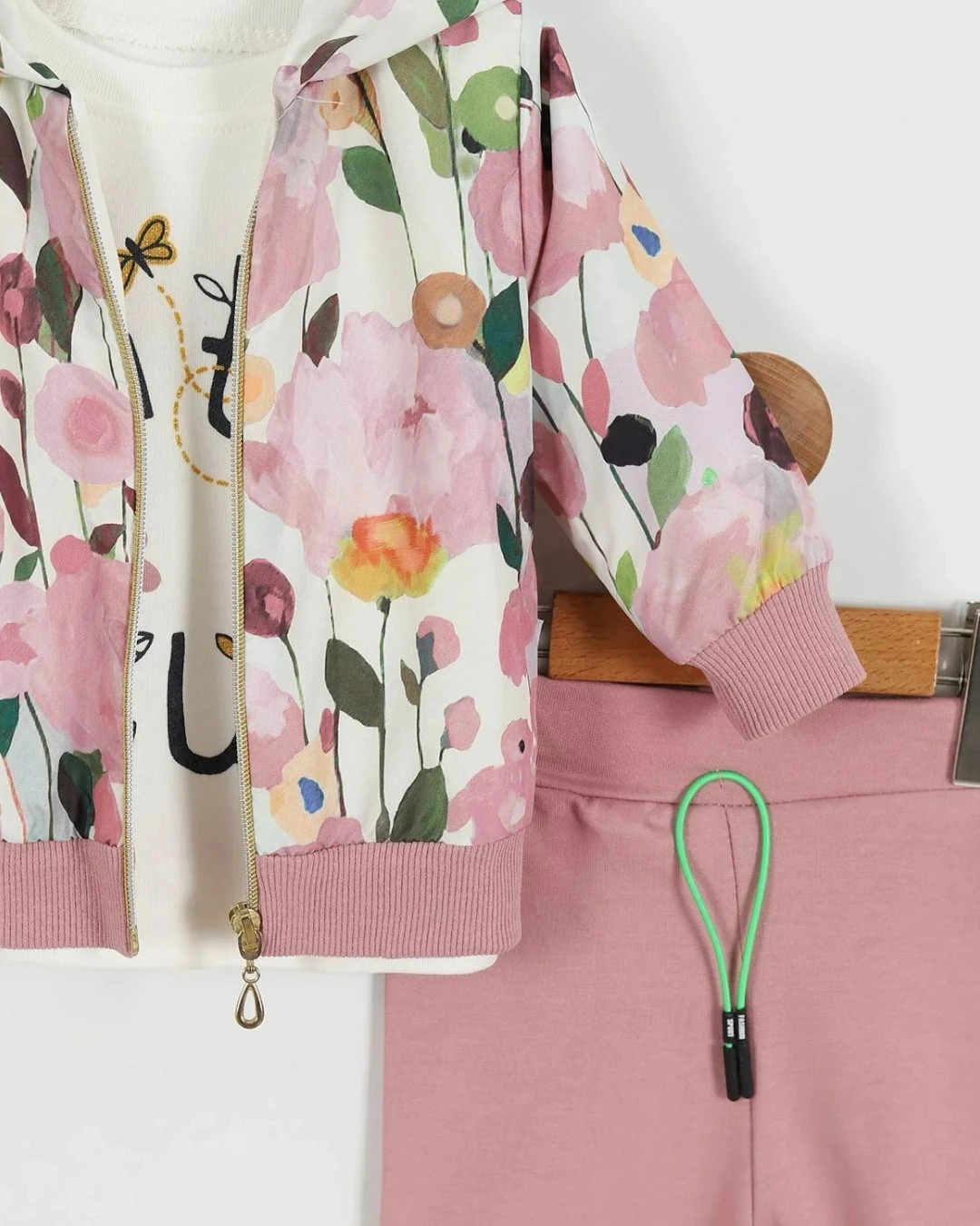 Kız Bebek Yağmurluklu Kapüşonlu, 3 Parça Mevsimlik Alt Üst Takım l 3-6-9-12-18 Ay R2227