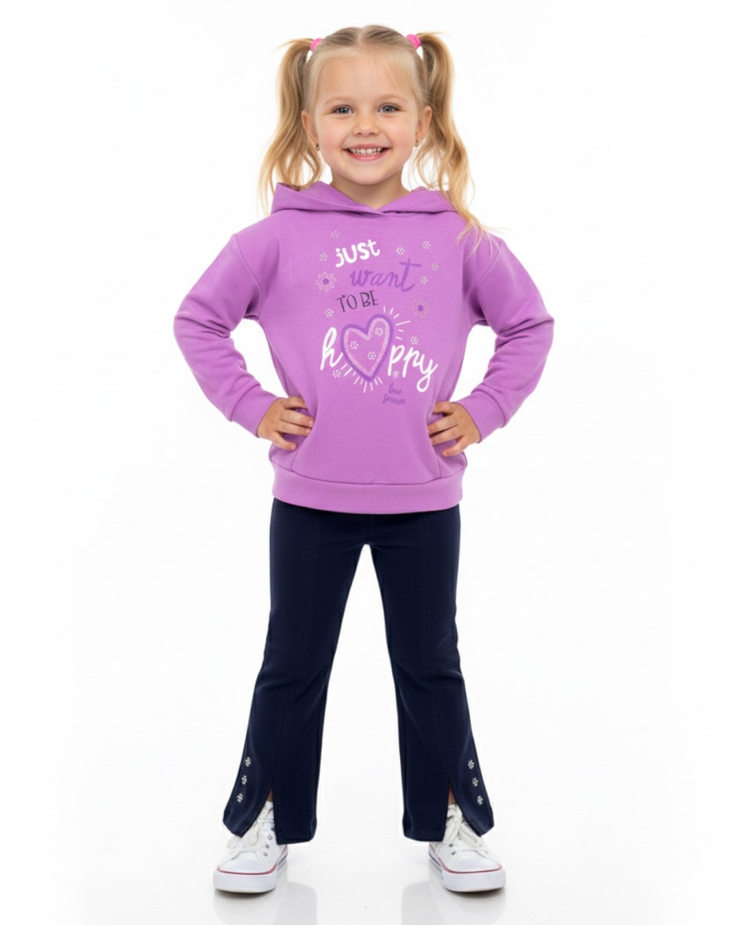 Kız Çocuk İspanyol Paça Taytlı Kapüşonlu Sweatshirtlü Mevsimlik Alt Üst Takım R2325 - MOR