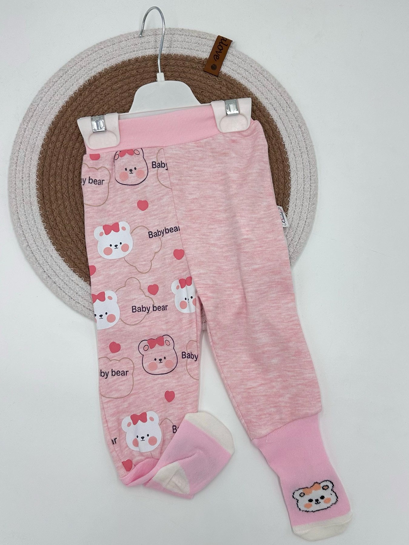 KIZ BEBEK ÇORAPLI TEK ALT ÇEŞİTLERİ 0-3-6-9-12 AY ÇORAPLI PATİKLİ ALT PİJAMA R1559 - PUDRA * BEAR