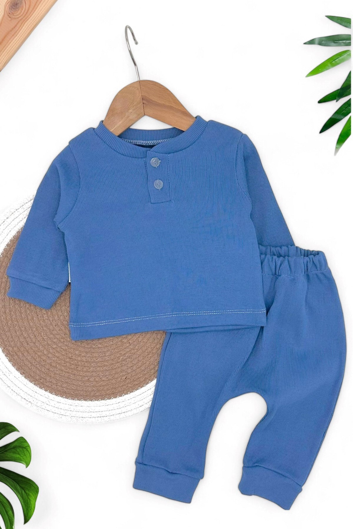 Erkek Bebek Kaşkorse Kumaş Kişlik 6-9-12-18-24 Ay Kiz Bebek Takimi R1326 - MAVİ