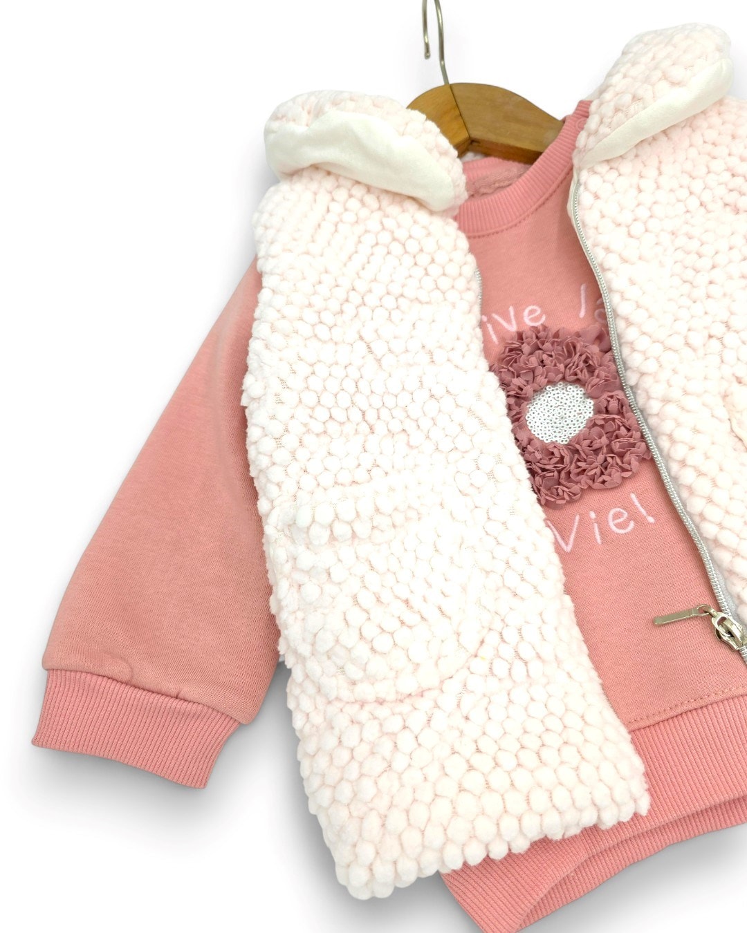 Kız Bebek Kışlık 3 İp Şardonlu Kalın Yelekli 6-9-12-18 Aylık 3 Parça Alt Üst Takım R2315