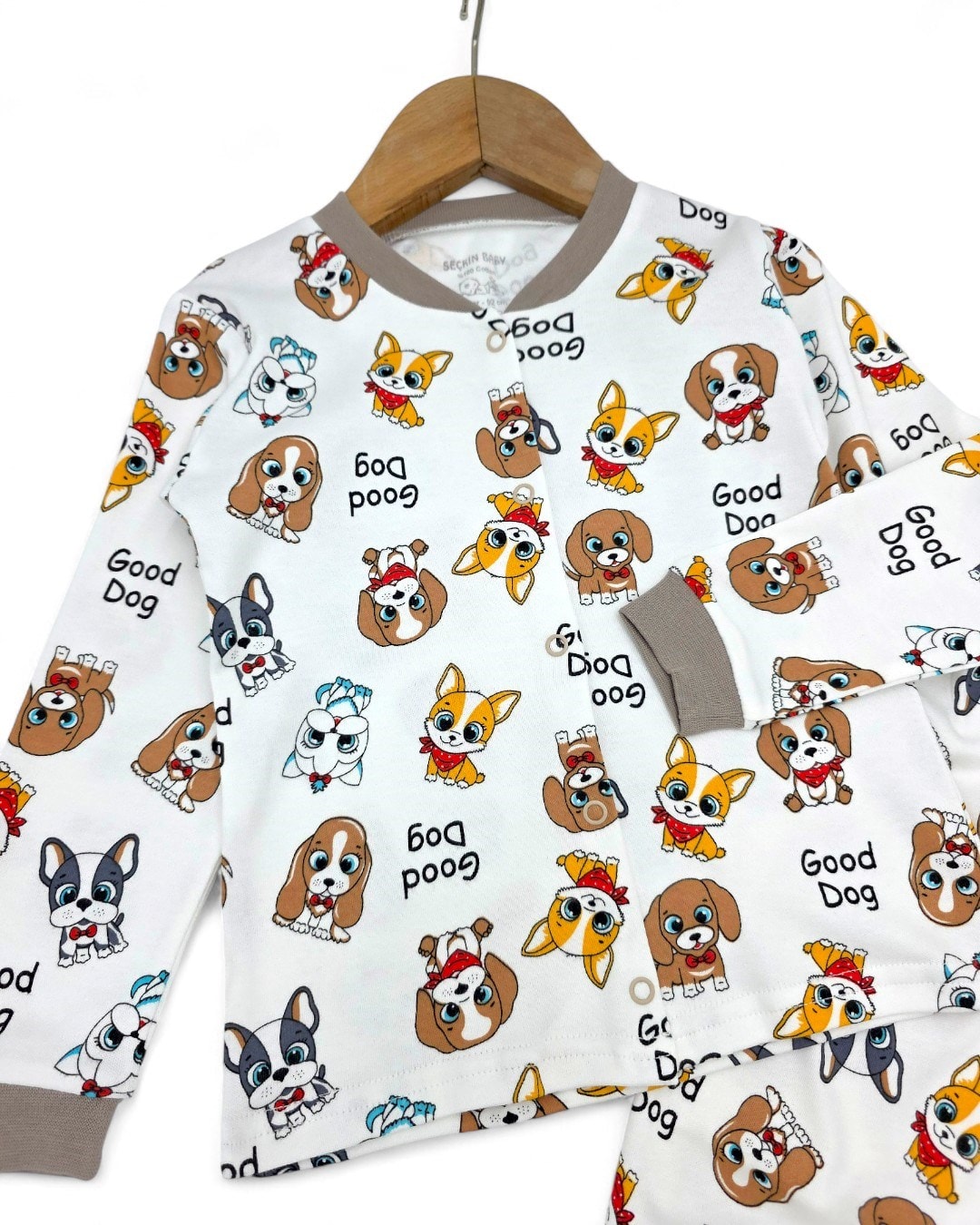 Erkek Bebek Köpek Baskılı Mevsimlik %100 Pamuklu Çıtçıtlı Gecelik Pijama Takımı l 6-24 Ay R2252