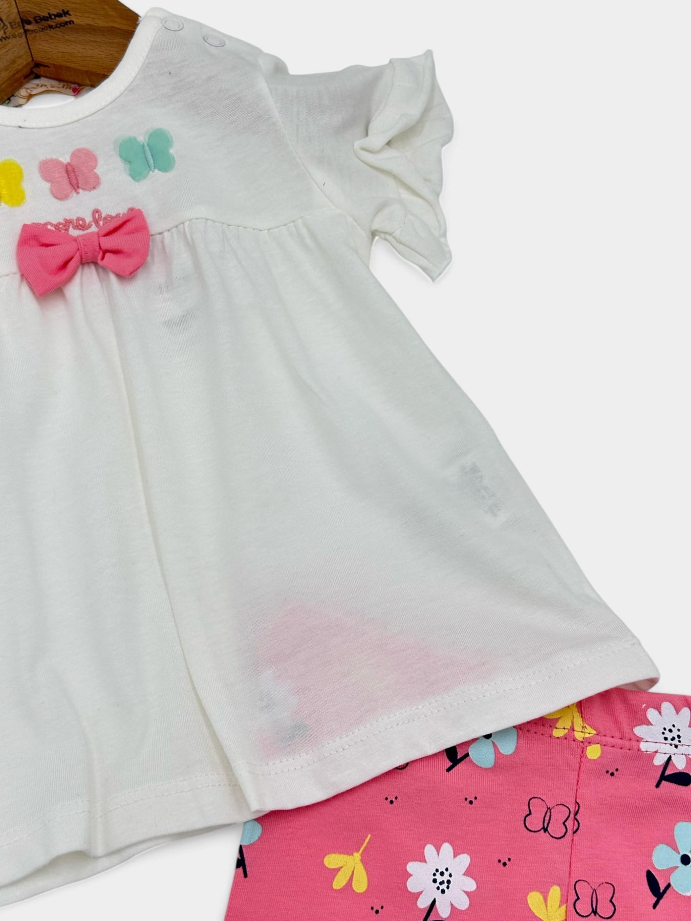 KIZ BEBEK FİYONK DETAYLI YAZLIK 3-6-9-12-18 AY TAYTLI ESNEK TAKIM R1740