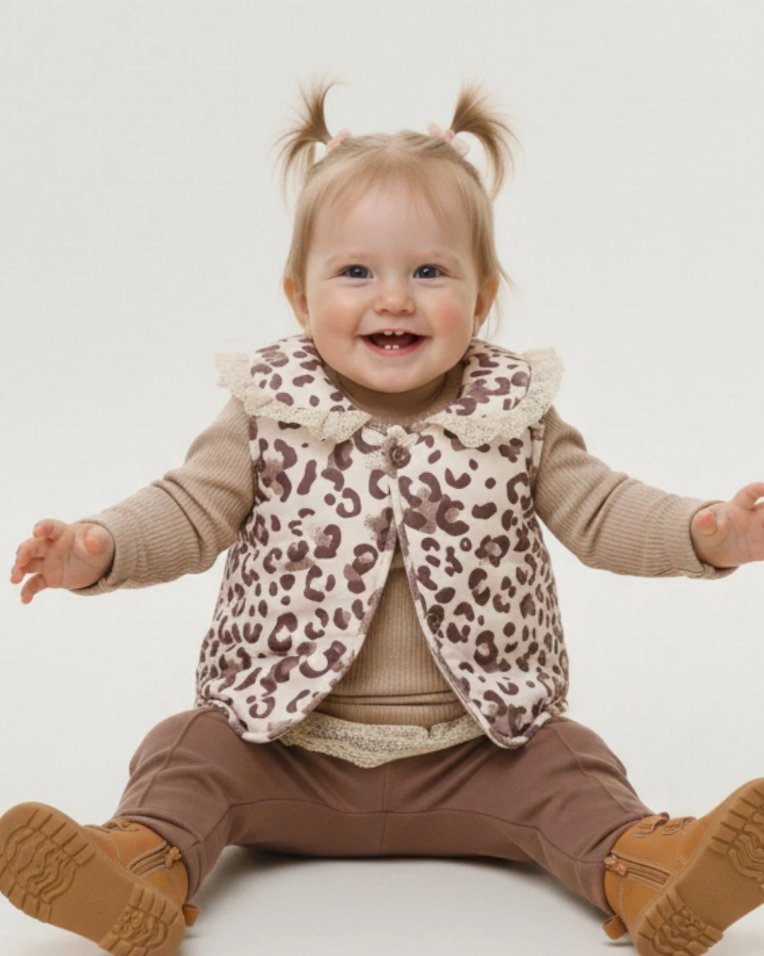 Kız Bebek Leopar Desenli Şişme Yelekli, 2-3-4 Yaş Taytlı Mevsimlik 3'lü Şık Kombin l Takım R2373