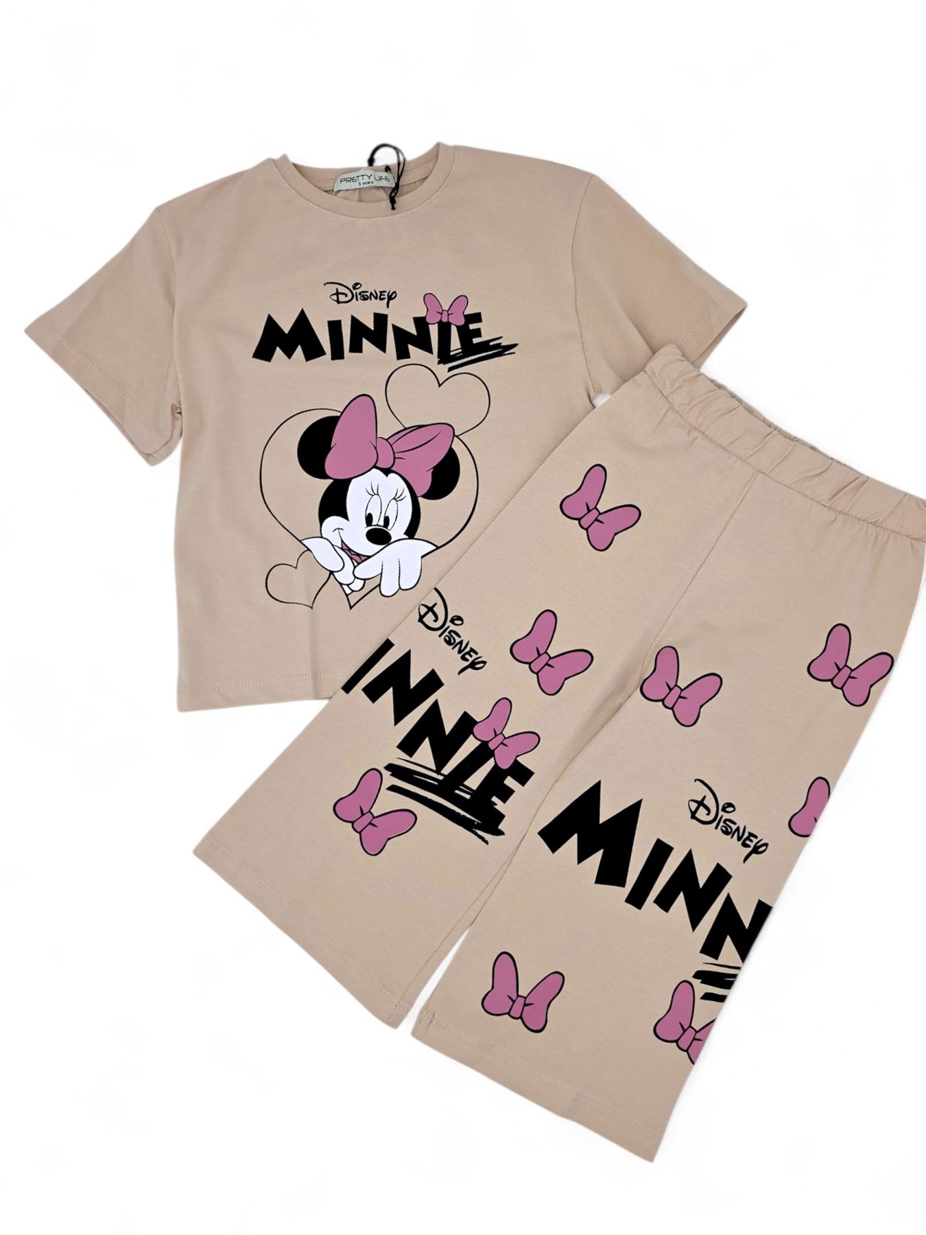 KIZ ÇOCUK Minnie Mouse BASKILI GENİŞ PAÇA KAPRİLİ 4-5-6-7-8 YAŞ ALT ÜST TAKIM R1918 - SOMON