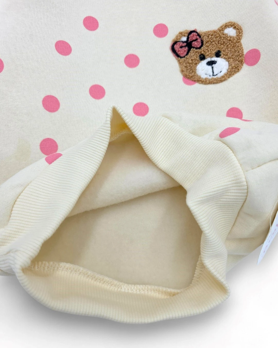 Kız Bebek Dar Kalıp Puantiyeli Kışlık 3 İp Şardonlu Ayıcık Nakışlı Şirin Alt Üst Takım R2337