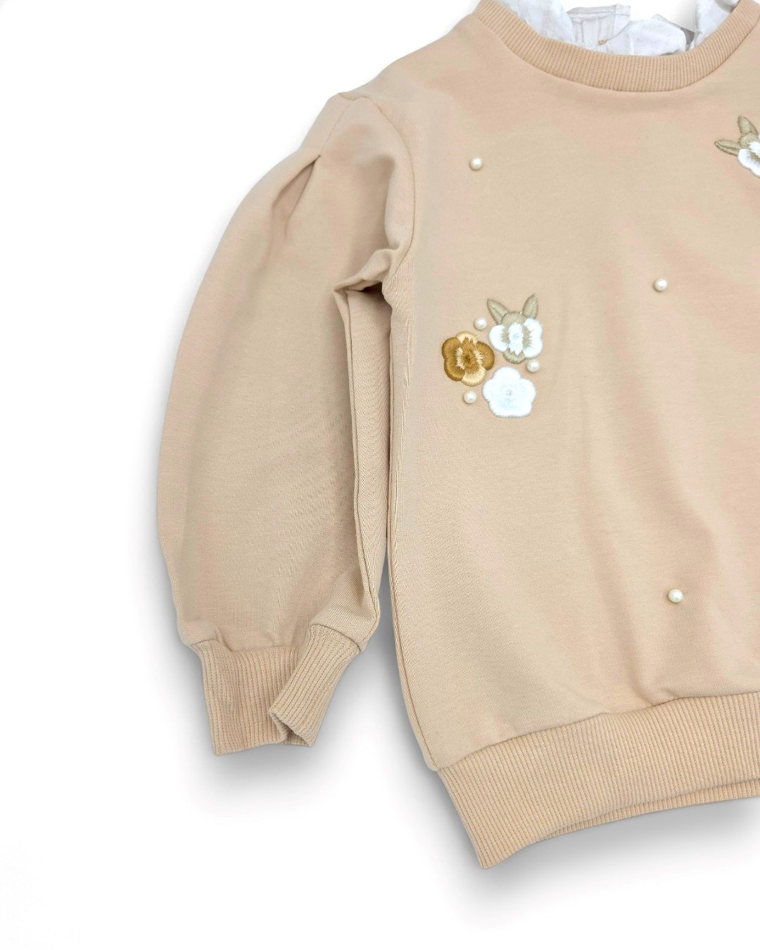 Kız Çocuk Çiçek Nakışlı Yaka Detaylı, Taytlı 2-10 Yaş Arası, Şık Alt Üst Takım R2329