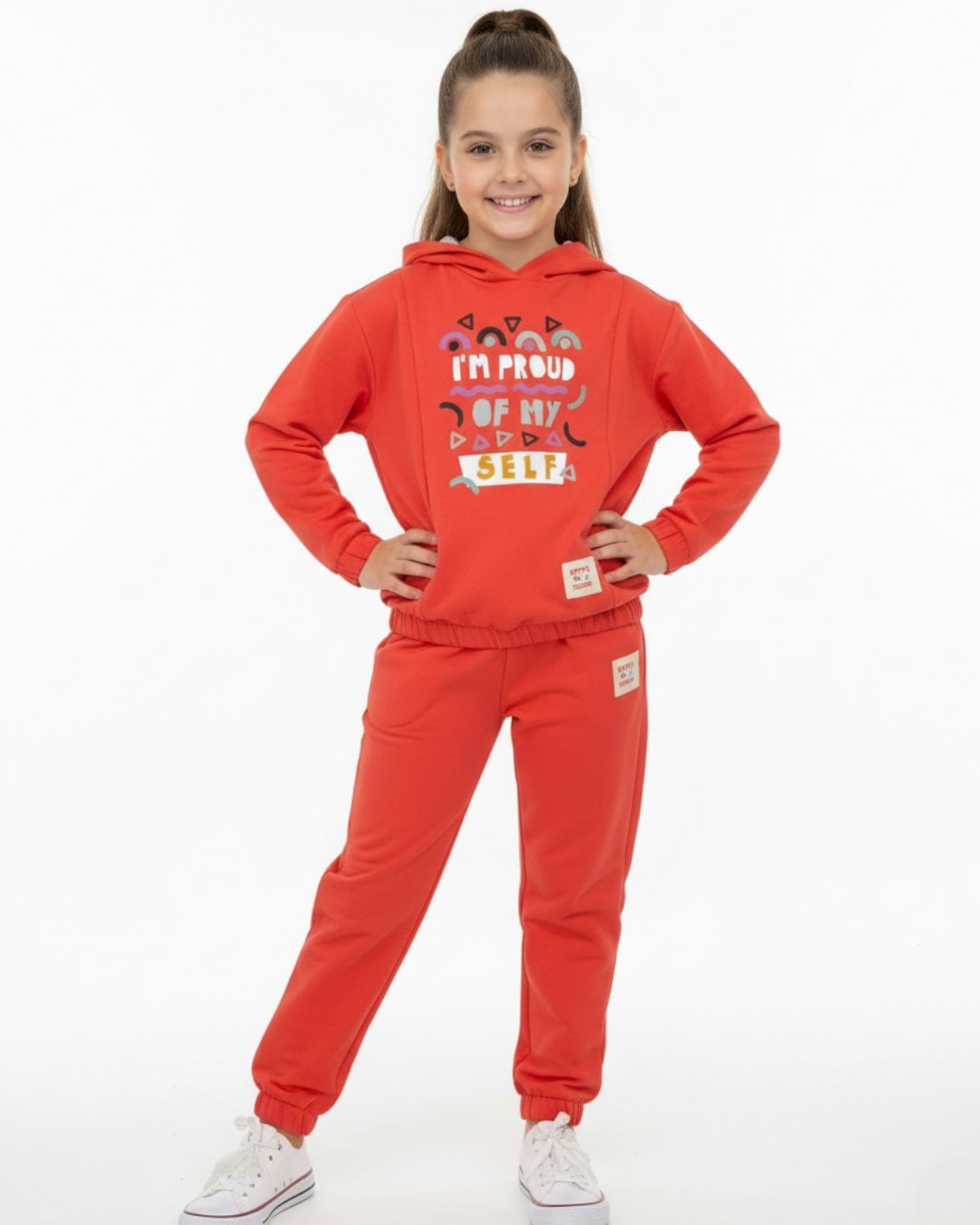 Kız Çocuk 6-7-8-9-10 Yaş Kapüşonşu Mevsimlik Spor Eşofman Takımı / Alt Üst Takım R2326 - NAR ÇİÇEĞİ