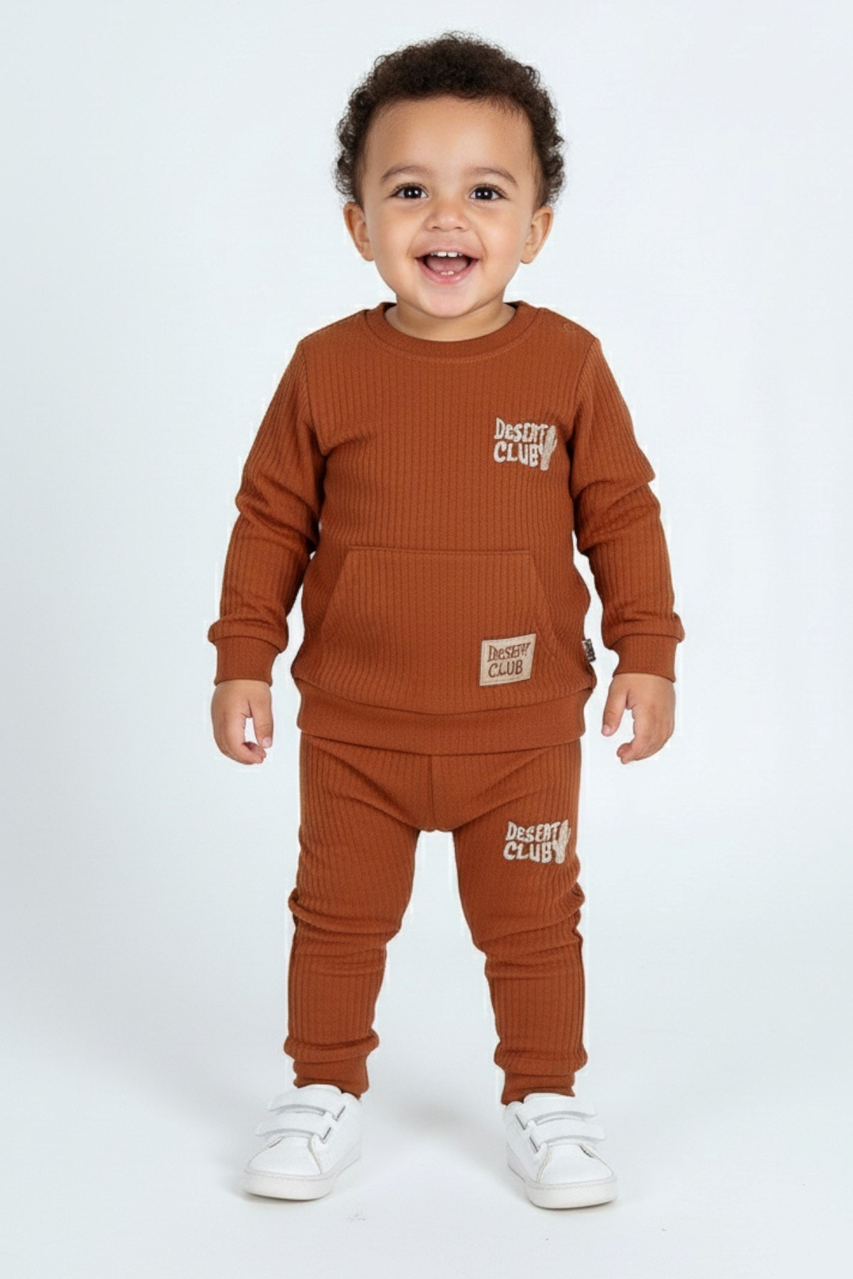 Erkek Bebek Fitilli, Mevsimlik 6-9-12-18-24 Aylık Kaktüs Nakışlı Uzun Kollu Alt Üst Takım R961 - KİREMİT